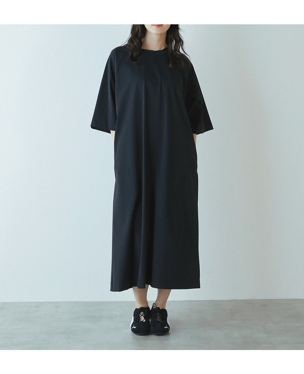 【メルローズ クレール/MELROSE claire】の【Allease/オールイーズ】ドルマンワンピース インテリア・キッズ・メンズ・レディースファッション・服の通販 founy(ファウニー) 　ファッション　Fashion　レディースファッション　Fashion for Women　ワンピース　Dresses　ウォッシャブル　Machine Washable　シンプル　Simple, Minimal　ストレッチ　Stretch, Stretchy Fabric　センター　Center, Center Line　ポケット　Pocket, Pocket Detail　旅行　Travel　ビジネス 仕事 通勤　Business / Work / Commuting　ブラック|ID: prp329100004975942 ipo3291000000037299936