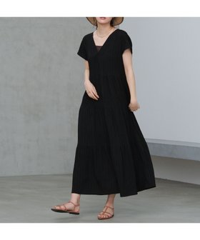 【ラコレ/LAKOLE】の楊柳ティアードフレンチスリーブワンピース 大人の最旬トレンドファッション＆コーディネート founy(ファウニー) ファッション Fashion レディースファッション Fashion for Women ワンピース Dresses おすすめ Recommended / Our Picks デコルテ Décolleté, Neckline デニム Denim, Jeans Material ベーシック Basic, Essential ボトム Bottoms, Lower Wear リラックス Relax, Relaxed Fit |ID:prp329100004975948
