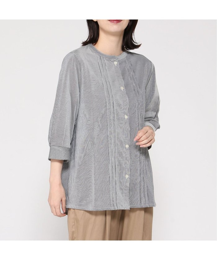 【クロコダイル/CROCODILE】のストライプ ピンタック チュニック インテリア・キッズ・メンズ・レディースファッション・服の通販 founy(ファウニー) https://founy.com/ ファッション Fashion レディースファッション Fashion for Women トップス・カットソー Cut & Sew Tops ストライプ Stripe, Striped Pattern チュニック Tunic, Long Top エレガント 上品 Elegant |ID: prp329100004975991 ipo3291000000037300144