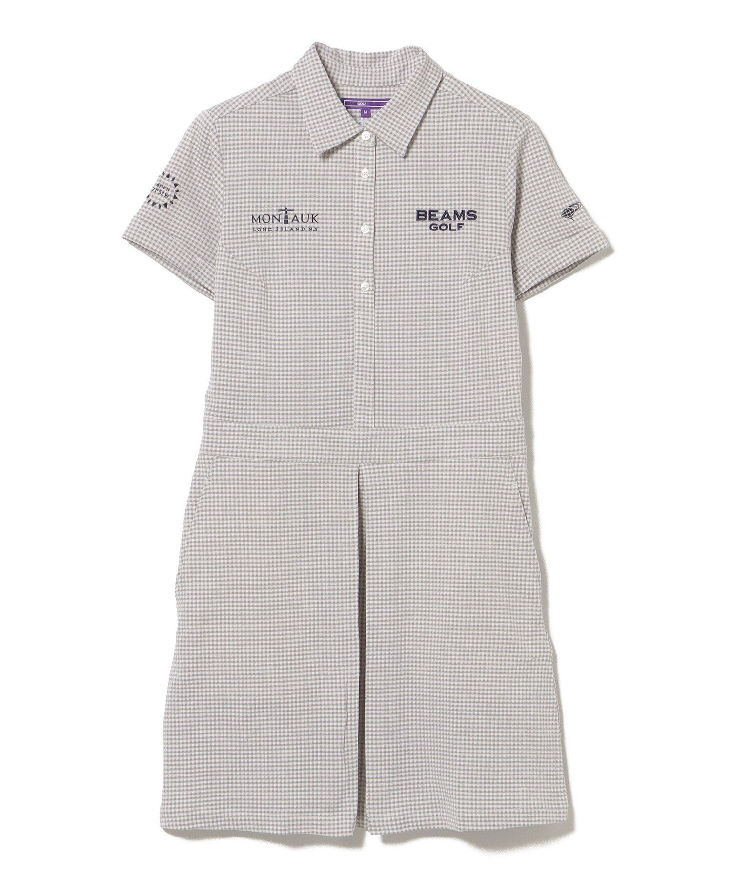 【ビームス ゴルフ/BEAMS GOLF】のPURPLE LABEL / MONTAUK ギンガムサッカー ワンピース インテリア・キッズ・メンズ・レディースファッション・服の通販 founy(ファウニー) 　ファッション　Fashion　レディースファッション　Fashion for Women　ワンピース　Dresses　カッティング　Cutting Detail　ギンガム　Gingham, Gingham Fabric　サッカー　Seersucker, Summer Fabric　チェック　Check, Plaid, Tartan　ニューヨーク　New York, NYC Style　バランス　Balance, Style Balance　モチーフ　Motif, Design Theme　ラウンド　Round, Round Neck　リゾート　Resort, Vacation Style　リラックス　Relax, Relaxed Fit　おすすめ　Recommended / Our Picks　エレガント 上品　Elegant　ゴルフ　Golf　GREY|ID: prp329100004976012 ipo3291000000037300232