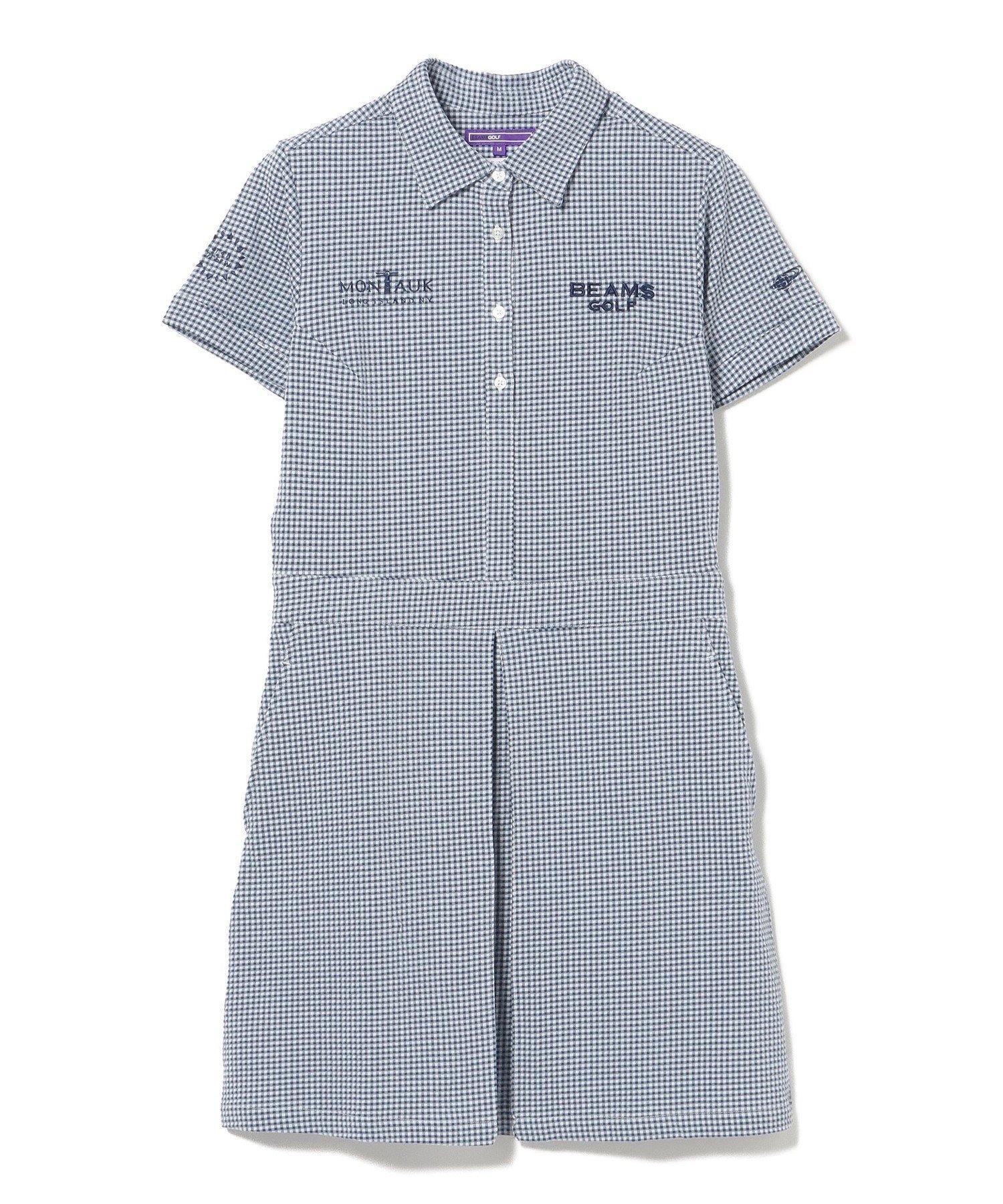 【ビームス ゴルフ/BEAMS GOLF】のPURPLE LABEL / MONTAUK ギンガムサッカー ワンピース インテリア・キッズ・メンズ・レディースファッション・服の通販 founy(ファウニー) 　ファッション　Fashion　レディースファッション　Fashion for Women　ワンピース　Dresses　カッティング　Cutting Detail　ギンガム　Gingham, Gingham Fabric　サッカー　Seersucker, Summer Fabric　チェック　Check, Plaid, Tartan　ニューヨーク　New York, NYC Style　バランス　Balance, Style Balance　モチーフ　Motif, Design Theme　ラウンド　Round, Round Neck　リゾート　Resort, Vacation Style　リラックス　Relax, Relaxed Fit　おすすめ　Recommended / Our Picks　エレガント 上品　Elegant　ゴルフ　Golf　NAVY|ID: prp329100004976012 ipo3291000000037300234