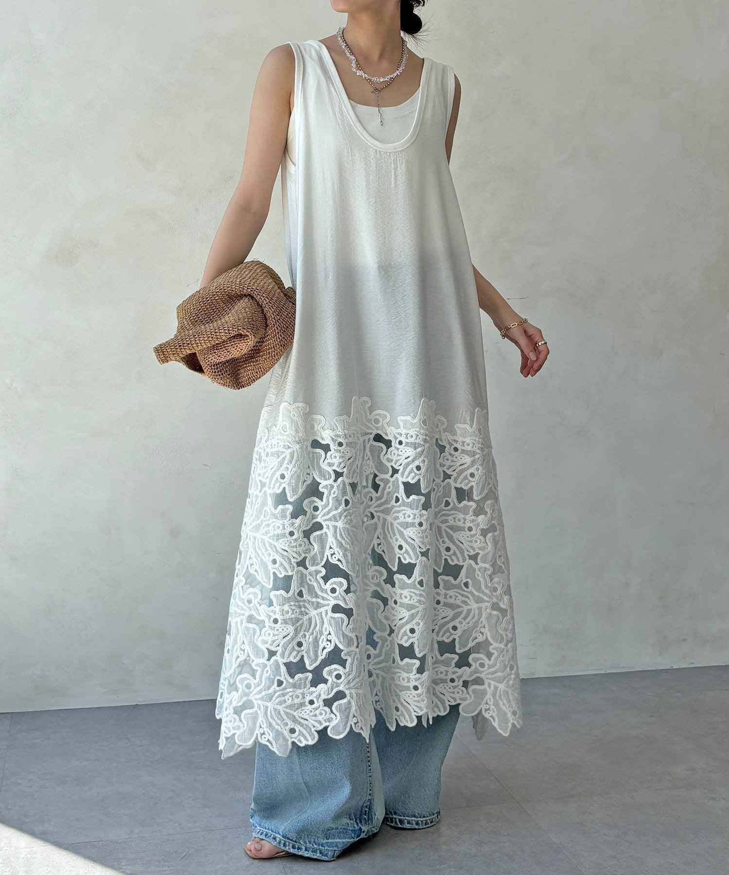 【ドゥドゥ/DouDou】のレース切替ワンピース 大人の最旬トレンドファッション＆コーディネート founy(ファウニー) 　ファッション　Fashion　レディースファッション　Fashion for Women　ワンピース　Dresses　インナー　Innerwear　切替　Switching, Contrast Panel　スマート　Smart, Elegant　ボタニカル　Botanical, Floral Pattern　リラックス　Relax, Relaxed Fit　レース　Lace, Lace Fabric　ロング　Long, Long-Length　ワーク　Workwear, Utility Style　S/S・春夏　SS, Spring/Summer, Warm Season　再入荷　Restock / Back in Stock　夏　Summer　2026年　2026　2026春夏・S/S　Spring/Summer 2026 SS26　 other-1|ID: prp329100004976018 ipo3291000000037300252