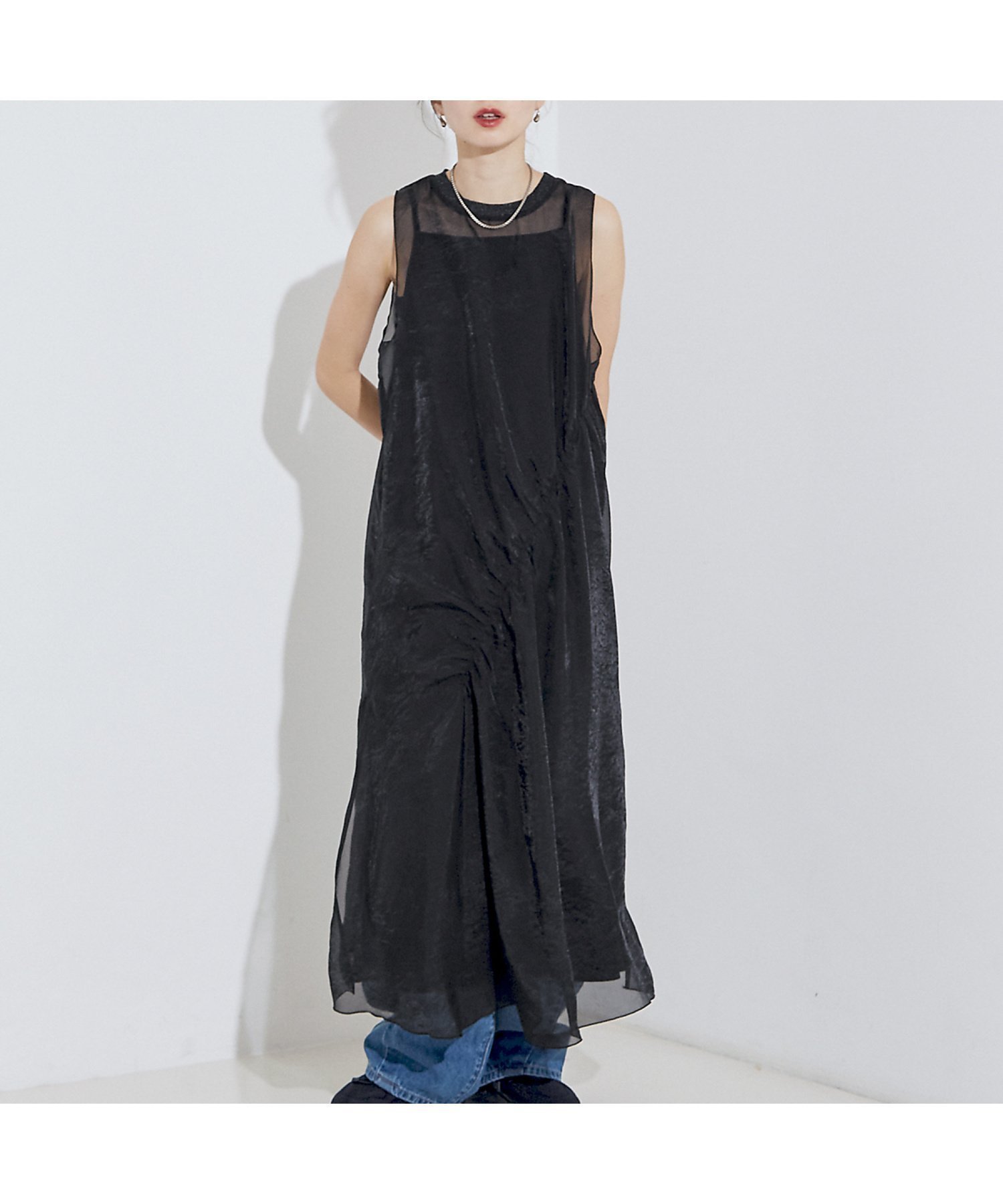 【ノミネ/NOMINE】のマルチWAY シアーシャーリング ワンピース(キャミワンピセット) インテリア・キッズ・メンズ・レディースファッション・服の通販 founy(ファウニー) 　ファッション　Fashion　レディースファッション　Fashion for Women　ワンピース　Dresses　キャミソールワンピース　Camisole Dresses　おすすめ　Recommended / Our Picks　キャミワンピース　Cami Dress, Slip Dress　ギャザー　Gathered, Ruffled　シアー　Sheer, See-Through　シャーリング　Shirring, Ruched　フロント　Front, Front Design　再入荷　Restock / Back in Stock　ブラック|ID: prp329100004976041 ipo3291000000037300344