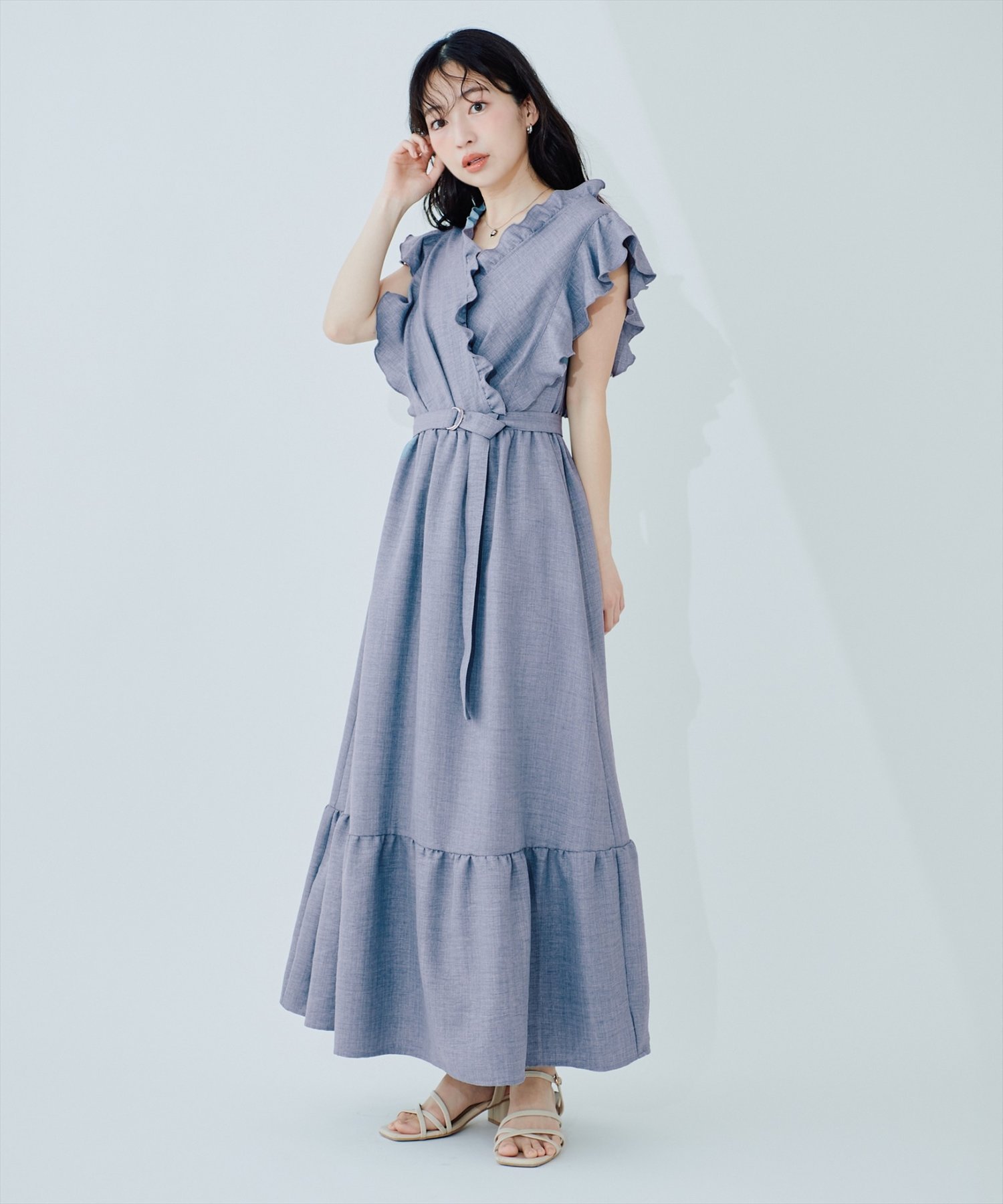 【ナチュラルクチュール/natural couture】のフリルカシュクールワンピース インテリア・キッズ・メンズ・レディースファッション・服の通販 founy(ファウニー) 　ファッション　Fashion　レディースファッション　Fashion for Women　ワンピース　Dresses　カーディガン　Cardigan, Knitwear　サンダル　Sandals, Summer Shoes　シューズ　Shoes, Footwear　ジャケット　Jacket, Outerwear　フラット　Flat, Flat Shoes　フリル　Frill, Ruffle　ミュール　Mule, Backless Shoes　リボン　Ribbon, Bow　リラックス　Relax, Relaxed Fit　再入荷　Restock / Back in Stock　おすすめ　Recommended / Our Picks　エレガント 上品　Elegant　2026年　2026　2026春夏・S/S　Spring/Summer 2026 SS26　サックスブルー|ID: prp329100004976091 ipo3291000000037300537