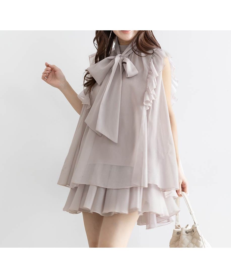 【ランダ/RANDA】のフリルデザインシアーブラウスセットアップ インテリア・キッズ・メンズ・レディースファッション・服の通販 founy(ファウニー) 　ファッション　Fashion　レディースファッション　Fashion for Women　トップス・カットソー　Cut & Sew Tops　シャツ・ブラウス・オフィスカジュアル　Elegant Blouses & Button-Ups　シアー　Sheer, See-Through　セットアップ　Set-Up, Coordinated Outfit　ダウン　Down, Puffer　デニム　Denim, Jeans Material　ノースリーブ　Sleeveless, No-Sleeve　フェミニン　Feminine, Girly　フリル　Frill, Ruffle　フレア　Flare, Flared　プリント　Print, Printed Pattern　リボン　Ribbon, Bow　PINK|ID: prp329100004976175 ipo3291000000037300859