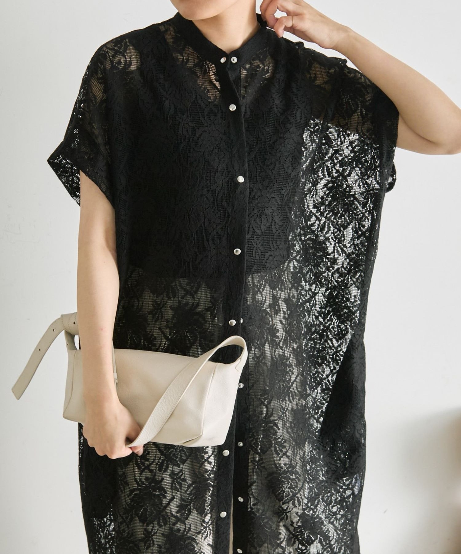 【イア パピヨネ/ear PAPILLONNER】のフロントボタンレースワンピース【SUM1 STYLE】 インテリア・キッズ・メンズ・レディースファッション・服の通販 founy(ファウニー) 　ファッション　Fashion　レディースファッション　Fashion for Women　ワンピース　Dresses　ウェーブ　Wavy Pattern　くるぶし　Ankle-Length　シンプル　Simple, Minimal　スタンド　Stand Collar, Upright Stand　スリット　Slit, Slit Detail　タンク　Tank Top, Sleeveless Top　ポケット　Pocket, Pocket Detail　羽織　Haori, Light Jacket　レース　Lace, Lace Fabric　おすすめ　Recommended / Our Picks　ブラック|ID: prp329100004976231 ipo3291000000037301089