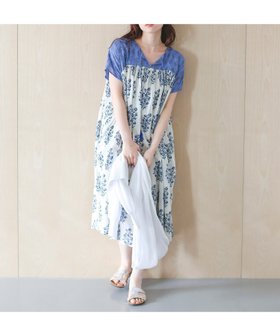 【ルクールブラン/le.coeur blanc】のFanakaボタニカル切替ワンピース 大人の最旬トレンドファッション＆コーディネート founy(ファウニー) ファッション Fashion レディースファッション Fashion for Women ワンピース Dresses おすすめ Recommended / Our Picks インド Indian Textile スキッパー Skipper, Open Collar ボタニカル Botanical, Floral Pattern リゾート Resort, Vacation Style リボン Ribbon, Bow リラックス Relax, Relaxed Fit 切替 Switching, Contrast Panel |ID:prp329100004976233