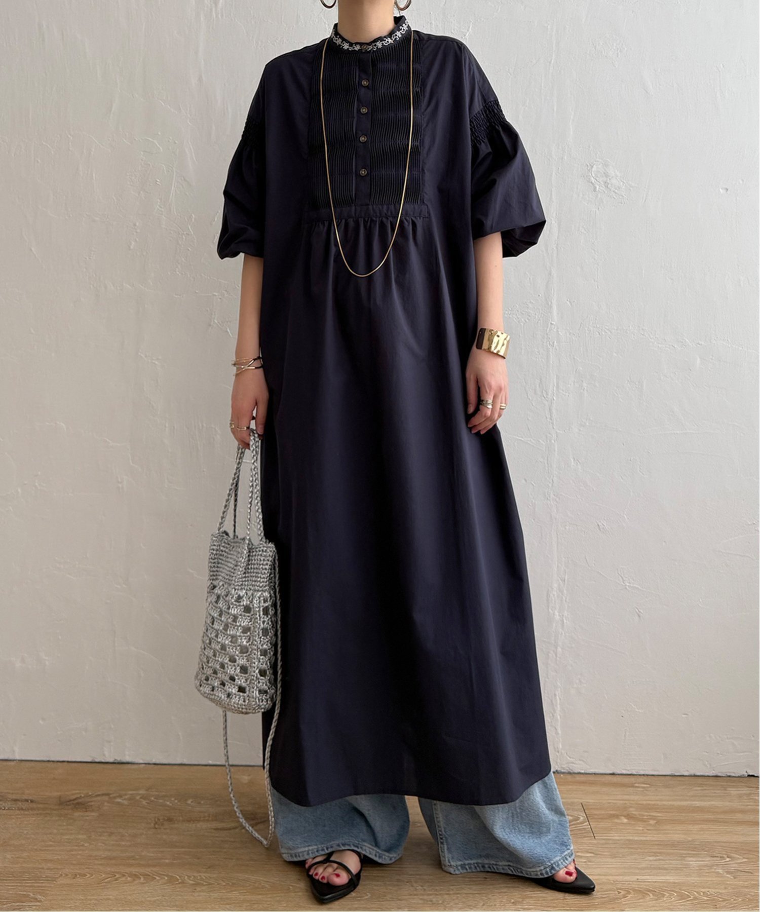【エルビーシー/LBC】のエクリュ ピンタックロングワンピース インテリア・キッズ・メンズ・レディースファッション・服の通販 founy(ファウニー) 　ファッション　Fashion　レディースファッション　Fashion for Women　ワンピース　Dresses　エスニック　Ethnic Style　チュニック　Tunic, Long Top　デニム　Denim, Jeans Material　ボトム　Bottoms, Lower Wear　ロング　Long, Long-Length　春　Spring　ネイビーブルー|ID: prp329100004976307 ipo3291000000037301349