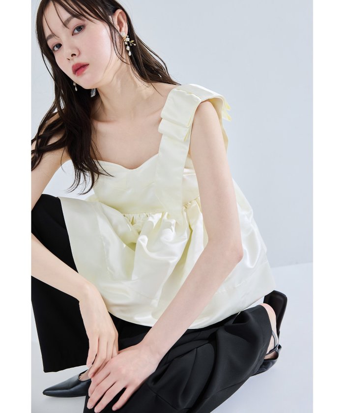 【ビーフラット/bflat】のアシンメトリーリボンセットアップ 2点セット セパレート パンツドレス 結婚式 成人式 インテリア・キッズ・メンズ・レディースファッション・服の通販 founy(ファウニー) https://founy.com/ ファッション Fashion レディースファッション Fashion for Women セットアップ Matching Sets レディースパンツ・ボトムス Pants & Trousers / Bottoms アシンメトリー Asymmetrical Style キャミ Camisole, Cami Top ショルダー Shoulder, Shoulder Strap セパレート Separate, Two-Piece ドレス Dress, One-Piece バランス Balance, Style Balance フロント Front, Front Design ペプラム Peplum, Flared Hem ポケット Pocket, Pocket Detail リボン Ribbon, Bow ワイド Wide, Wide Fit おすすめ Recommended / Our Picks セレモニー Ceremony 結婚式 Wedding 披露宴 Wedding Reception 二次会 After Party |ID: prp329100004976318 ipo3291000000037301391