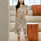 【メゾンドラティール/maison de LATIR】の華奢見え抜群!可憐なフリルスリーブレースワンピース ベージュ 大人の最旬トレンドファッション＆コーディネート founy(ファウニー) ファッション Fashion レディースファッション Fashion for Women ワンピース Dresses スリット Slit, Slit Detail スリーブ Sleeve, Long Sleeve / Short Sleeve フェミニン Feminine, Girly フリル Frill, Ruffle フレア Flare, Flared レース Lace, Lace Fabric エレガント 上品 Elegant thumbnail ベージュ|ID: prp329100004976324 ipo3291000000037301412