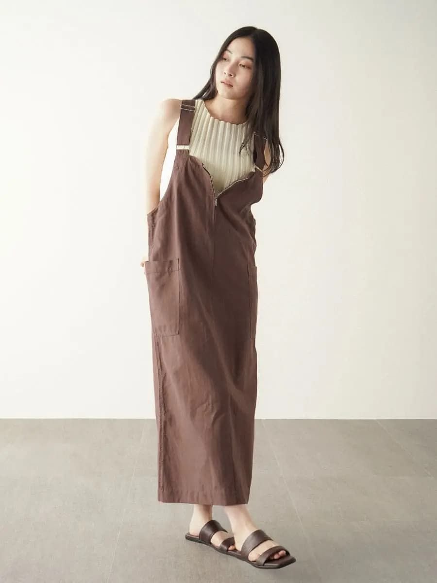 【ラシュッド/LASUD】のFront zip jumper skirt インテリア・キッズ・メンズ・レディースファッション・服の通販 founy(ファウニー) 　ファッション　Fashion　レディースファッション　Fashion for Women　スカート　Skirts　インナー　Innerwear　コンパクト　Compact, Small Size　シンプル　Simple, Minimal　ジップ　Zip, Zipper　タンク　Tank Top, Sleeveless Top　バランス　Balance, Style Balance　フロント　Front, Front Design　ポケット　Pocket, Pocket Detail　ダークブラウン|ID: prp329100004976333 ipo3291000000037301440