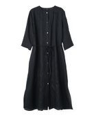 【ランバンコレクション/LANVIN COLLECTION】のノーカラー・ロングワンピース 大人の最旬トレンドファッション＆コーディネート founy(ファウニー) ファッション Fashion レディースファッション Fashion for Women ワンピース Dresses フロント Front, Front Design リネン Linen, Linen Fabric ロング Long, Long-Length thumbnail ブラック|ID: prp329100004976336 ipo3291000000037301449