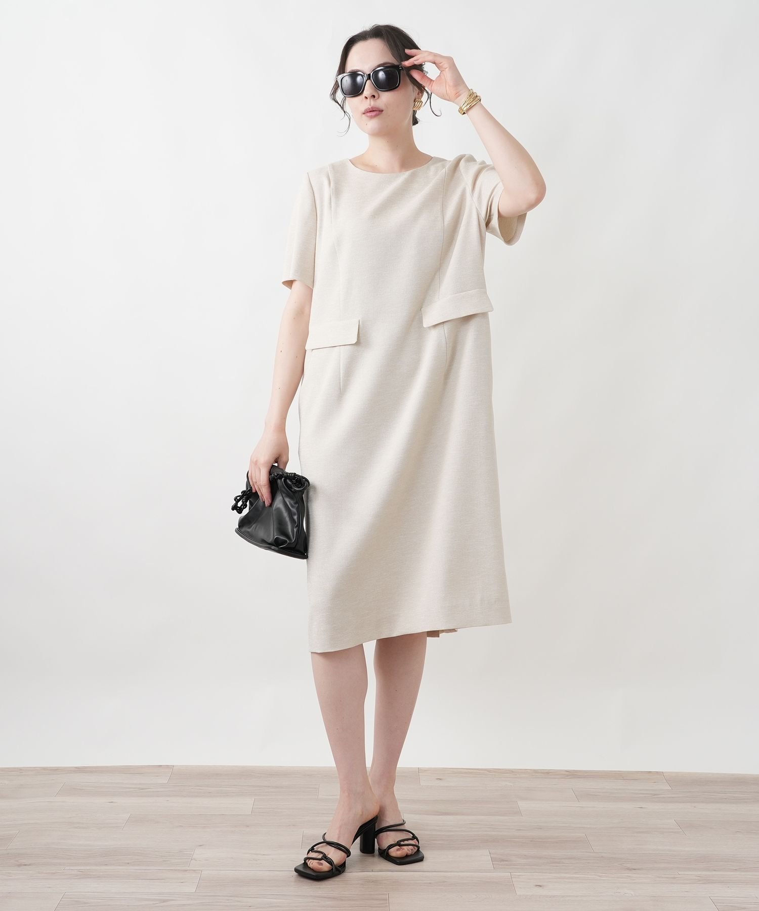 【レリアンプラスハウス/Leilian PLUS HOUSE】のワンピース インテリア・キッズ・メンズ・レディースファッション・服の通販 founy(ファウニー) 　ファッション　Fashion　レディースファッション　Fashion for Women　ワンピース　Dresses　アクセサリー　Fashion Accessories　ウォッシャブル　Machine Washable　カーディガン　Cardigan, Knitwear　シンプル　Simple, Minimal　ストレッチ　Stretch, Stretchy Fabric　スマート　Smart, Elegant　ポケット　Pocket, Pocket Detail　リラックス　Relax, Relaxed Fit　夏　Summer　ベージュ|ID: prp329100004976339 ipo3291000000037301458
