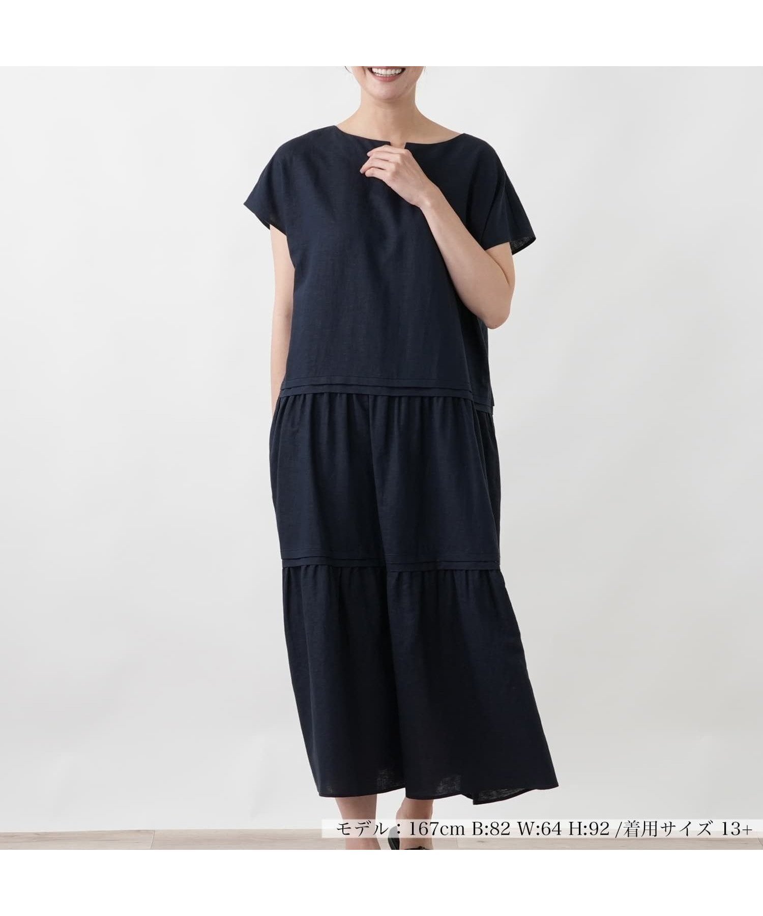 【レリアンプラスハウス/Leilian PLUS HOUSE】のキーネックティアードワンピース【SORAGE】 大人の最旬トレンドファッション＆コーディネート founy(ファウニー) 　ファッション　Fashion　レディースファッション　Fashion for Women　ワンピース　Dresses　アクセサリー　Fashion Accessories　春　Spring　カーディガン　Cardigan, Knitwear　コレクション　Collection, Seasonal Line　シンプル　Simple, Minimal　スリーブ　Sleeve, Long Sleeve / Short Sleeve　フレンチ　French, French Style　ポケット　Pocket, Pocket Detail　リラックス　Relax, Relaxed Fit　S/S・春夏　SS, Spring/Summer, Warm Season　夏　Summer　エレガント 上品　Elegant　 other-1|ID: prp329100004976340 ipo3291000000037301459
