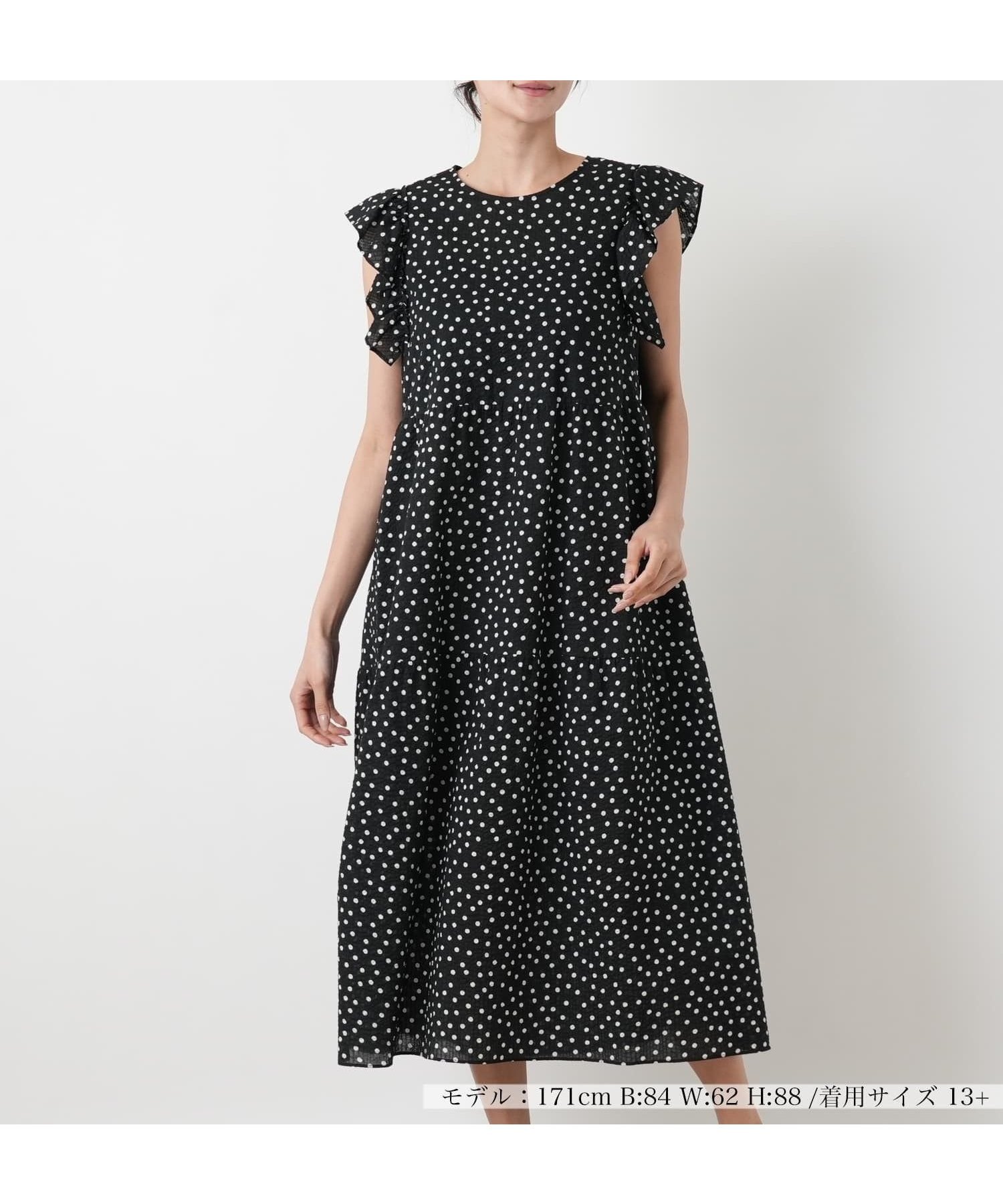 【レリアンプラスハウス/Leilian PLUS HOUSE】のワンピース【NEMIKA】 インテリア・キッズ・メンズ・レディースファッション・服の通販 founy(ファウニー) 　ファッション　Fashion　レディースファッション　Fashion for Women　ワンピース　Dresses　アクセサリー　Fashion Accessories　ウォッシャブル　Machine Washable　クラシカル　Classical, Vintage-Inspired　スリーブ　Sleeve, Long Sleeve / Short Sleeve　フレンチ　French, French Style　ポケット　Pocket, Pocket Detail　水玉　Polka Dot, Dot Pattern　リゾート　Resort, Vacation Style　夏　Summer　旅行　Travel　エレガント 上品　Elegant　ブラック|ID: prp329100004976344 ipo3291000000037301473
