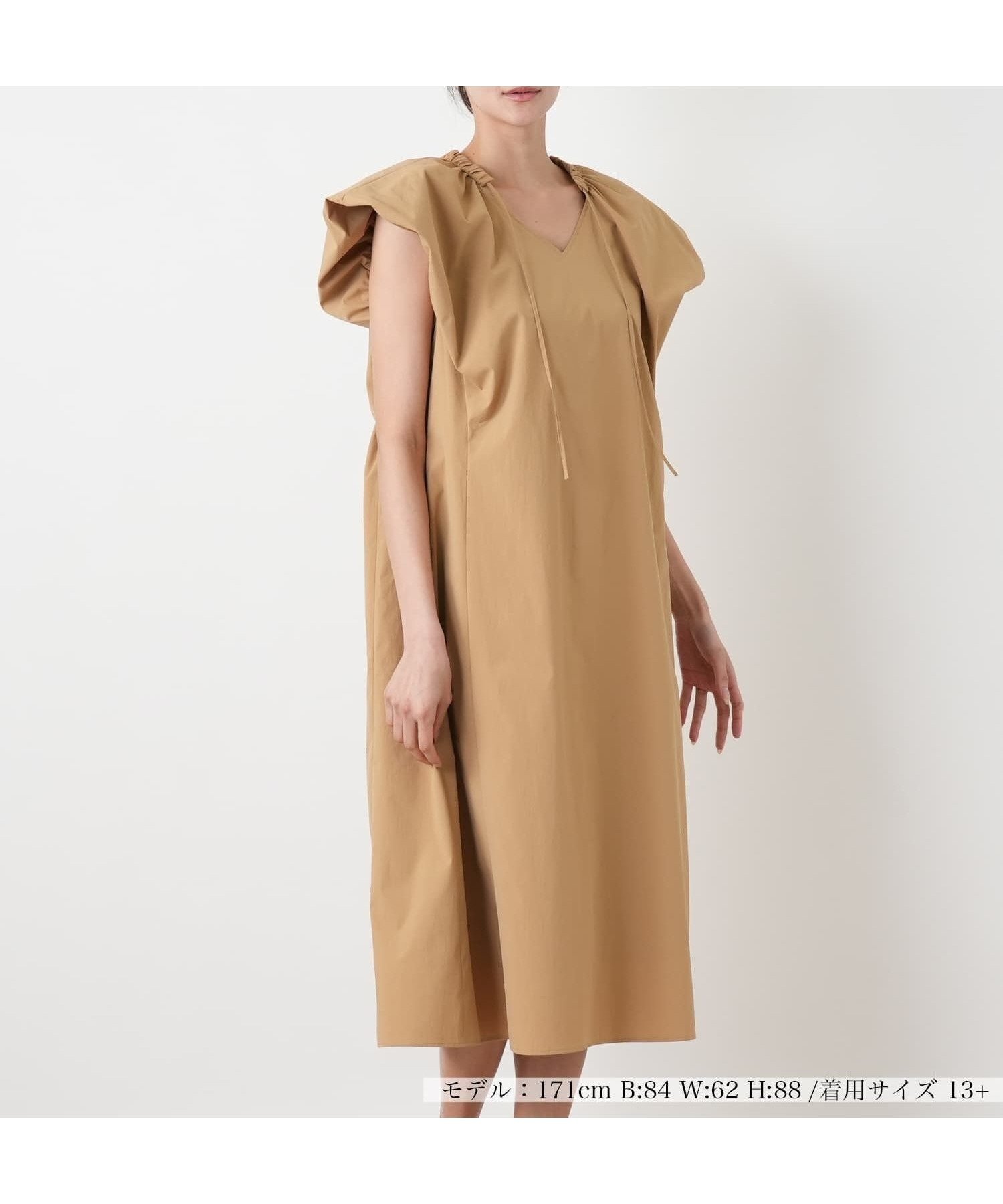 【レリアンプラスハウス/Leilian PLUS HOUSE】のワンピース【NEMIKA】 インテリア・キッズ・メンズ・レディースファッション・服の通販 founy(ファウニー) 　ファッション　Fashion　レディースファッション　Fashion for Women　ワンピース　Dresses　アクセサリー　Fashion Accessories　ウォッシャブル　Machine Washable　カッティング　Cutting Detail　カーディガン　Cardigan, Knitwear　シンプル　Simple, Minimal　ジャケット　Jacket, Outerwear　デコルテ　Décolleté, Neckline　ポケット　Pocket, Pocket Detail　無地　Plain, Solid Color　夏　Summer　キャメル系|ID: prp329100004976345 ipo3291000000037301476