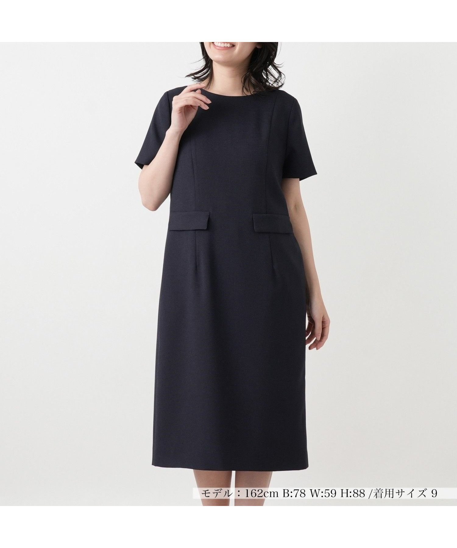 【レリアン/LEILIAN】のミディ丈サックワンピース インテリア・キッズ・メンズ・レディースファッション・服の通販 founy(ファウニー) 　ファッション　Fashion　レディースファッション　Fashion for Women　ワンピース　Dresses　ウォッシャブル　Machine Washable　フラップ　Flap, Flap Pocket　フロント　Front, Front Design　ポケット　Pocket, Pocket Detail　リラックス　Relax, Relaxed Fit　夏　Summer　ネイビー|ID: prp329100004976352 ipo3291000000037301496