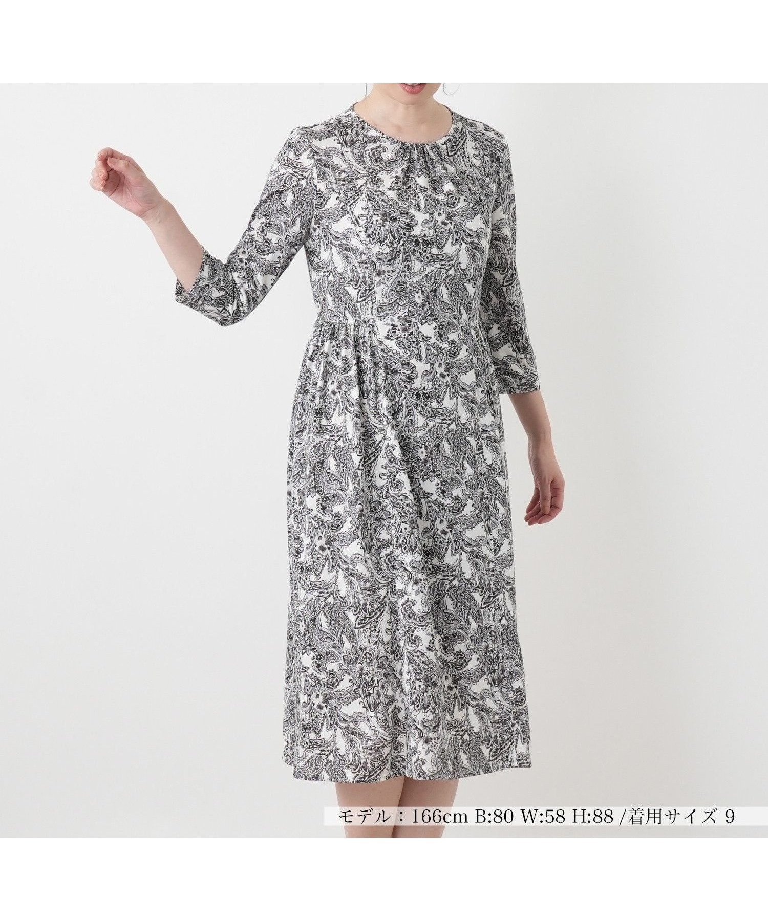 【レリアン/LEILIAN】のペイズリー柄フレアワンピース インテリア・キッズ・メンズ・レディースファッション・服の通販 founy(ファウニー) 　ファッション　Fashion　レディースファッション　Fashion for Women　ワンピース　Dresses　アンダー　Underwear Essentials　ウォッシャブル　Machine Washable　ギャザー　Gathered, Ruffled　ジャケット　Jacket, Outerwear　スマート　Smart, Elegant　フレア　Flare, Flared　ペイズリー　Paisley, Ethnic Pattern　ポケット　Pocket, Pocket Detail　夏　Summer　チャコールグレー|ID: prp329100004976354 ipo3291000000037301503