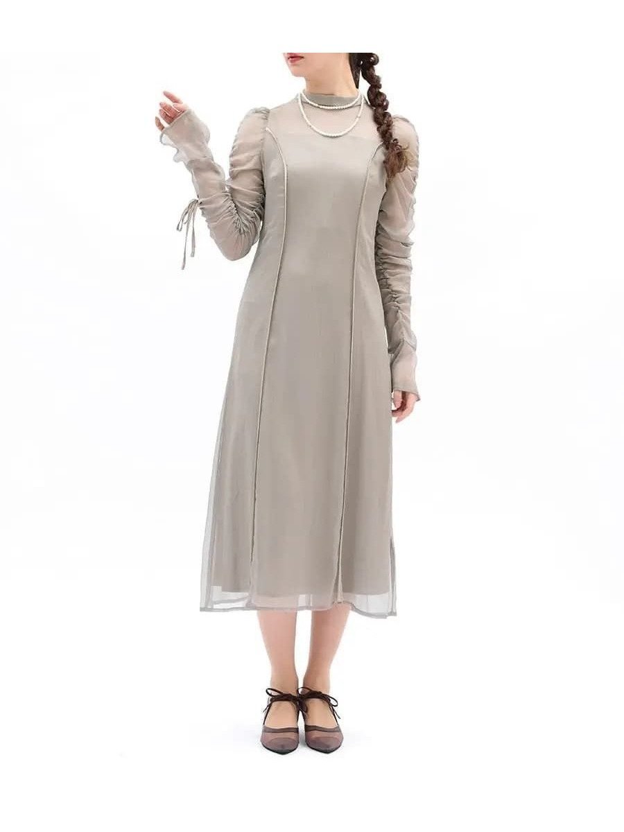 【ラシュッド/LASUD】のギャザーシアースリーブロングワンピース 大人の最旬トレンドファッション＆コーディネート founy(ファウニー) 　ファッション　Fashion　レディースファッション　Fashion for Women　ワンピース　Dresses　キャミソール　Camisole, Spaghetti Strap Top　ギャザー　Gathered, Ruffled　シアー　Sheer, See-Through　スリーブ　Sleeve, Long Sleeve / Short Sleeve　セレモニー　Ceremony　フェミニン　Feminine, Girly　フォーマル　Formal, Dressy　フレア　Flare, Flared　ロング　Long, Long-Length　エレガント 上品　Elegant　 other-1|ID: prp329100004976364 ipo3291000000037301545