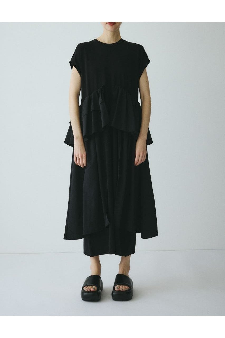 【ヘリンドットサイ/HeRIN.CYE】のSide frill pante dress インテリア・キッズ・メンズ・レディースファッション・服の通販 founy(ファウニー) 　ファッション　Fashion　レディースファッション　Fashion for Women　ワンピース　Dresses　フォーマル・パーティードレス・結婚式用ドレス　Elegant & Casual Dresses　おすすめ　Recommended / Our Picks　カットソー　Cut and Sewn Top　ドッキング　Docking, Mixed Material　フリル　Frill, Ruffle　BLK|ID: prp329100004976370 ipo3291000000037301567