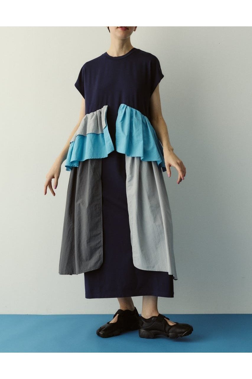 【ヘリンドットサイ/HeRIN.CYE】のSide frill pante dress インテリア・キッズ・メンズ・レディースファッション・服の通販 founy(ファウニー) 　ファッション　Fashion　レディースファッション　Fashion for Women　ワンピース　Dresses　フォーマル・パーティードレス・結婚式用ドレス　Elegant & Casual Dresses　おすすめ　Recommended / Our Picks　カットソー　Cut and Sewn Top　ドッキング　Docking, Mixed Material　フリル　Frill, Ruffle　柄NVY5|ID: prp329100004976370 ipo3291000000037301568