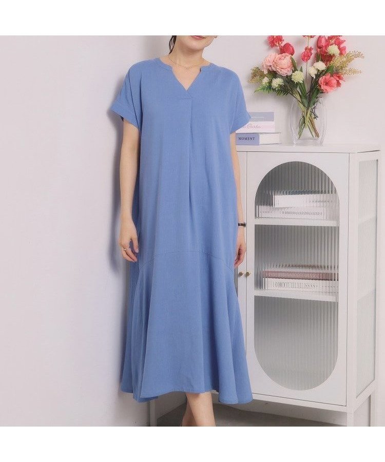 【イッツデモ/ITS' DEMO】の【手洗い可】リネン混ワンピース インテリア・キッズ・メンズ・レディースファッション・服の通販 founy(ファウニー) 　ファッション　Fashion　レディースファッション　Fashion for Women　ワンピース　Dresses　おすすめ　Recommended / Our Picks　スキッパー　Skipper, Open Collar　スマート　Smart, Elegant　チェック　Check, Plaid, Tartan　ティアード　Tiered, Tiered Style　ヘムライン　Hemline, Bottom Cut　ポケット　Pocket, Pocket Detail　リネン　Linen, Linen Fabric　エレガント 上品　Elegant　再入荷　Restock / Back in Stock　切替　Switching, Contrast Panel　夏　Summer　春　Spring　ブルー|ID: prp329100004976402 ipo3291000000037301685