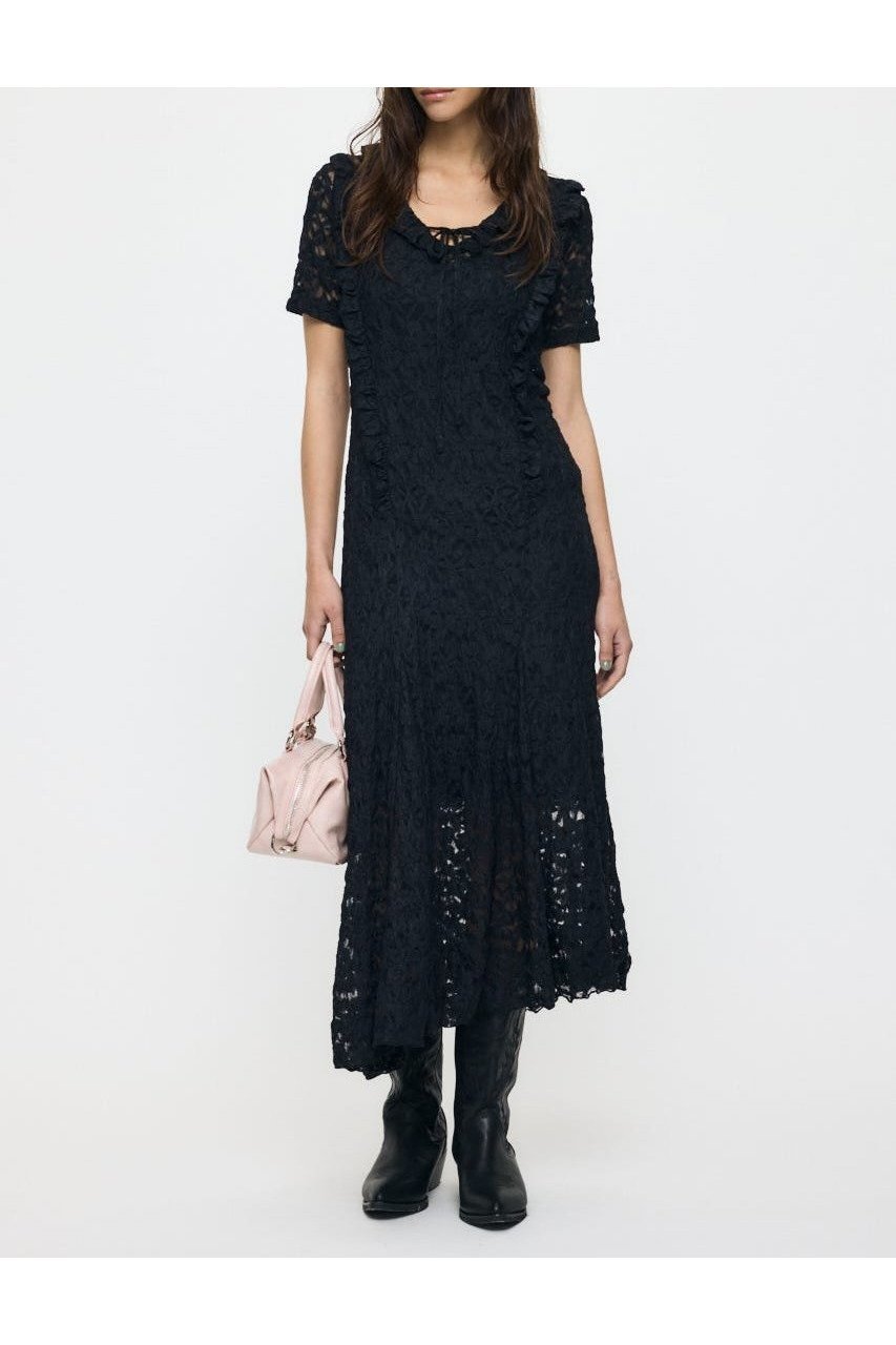 【マウジー/moussy】のCUT LACE ASYMMETRY ドレス インテリア・キッズ・メンズ・レディースファッション・服の通販 founy(ファウニー) 　ファッション　Fashion　レディースファッション　Fashion for Women　ワンピース　Dresses　フォーマル・パーティードレス・結婚式用ドレス　Elegant & Casual Dresses　おすすめ　Recommended / Our Picks　スリーブ　Sleeve, Long Sleeve / Short Sleeve　ドレス　Dress, One-Piece　ハーフ　Half, Half-Length　フリル　Frill, Ruffle　フロント　Front, Front Design　マーメイド　Mermaid, Fishtail Silhouette　レース　Lace, Lace Fabric　人気　Popular, Best Seller　再入荷　Restock / Back in Stock　BLK|ID: prp329100004976405 ipo3291000000037301696