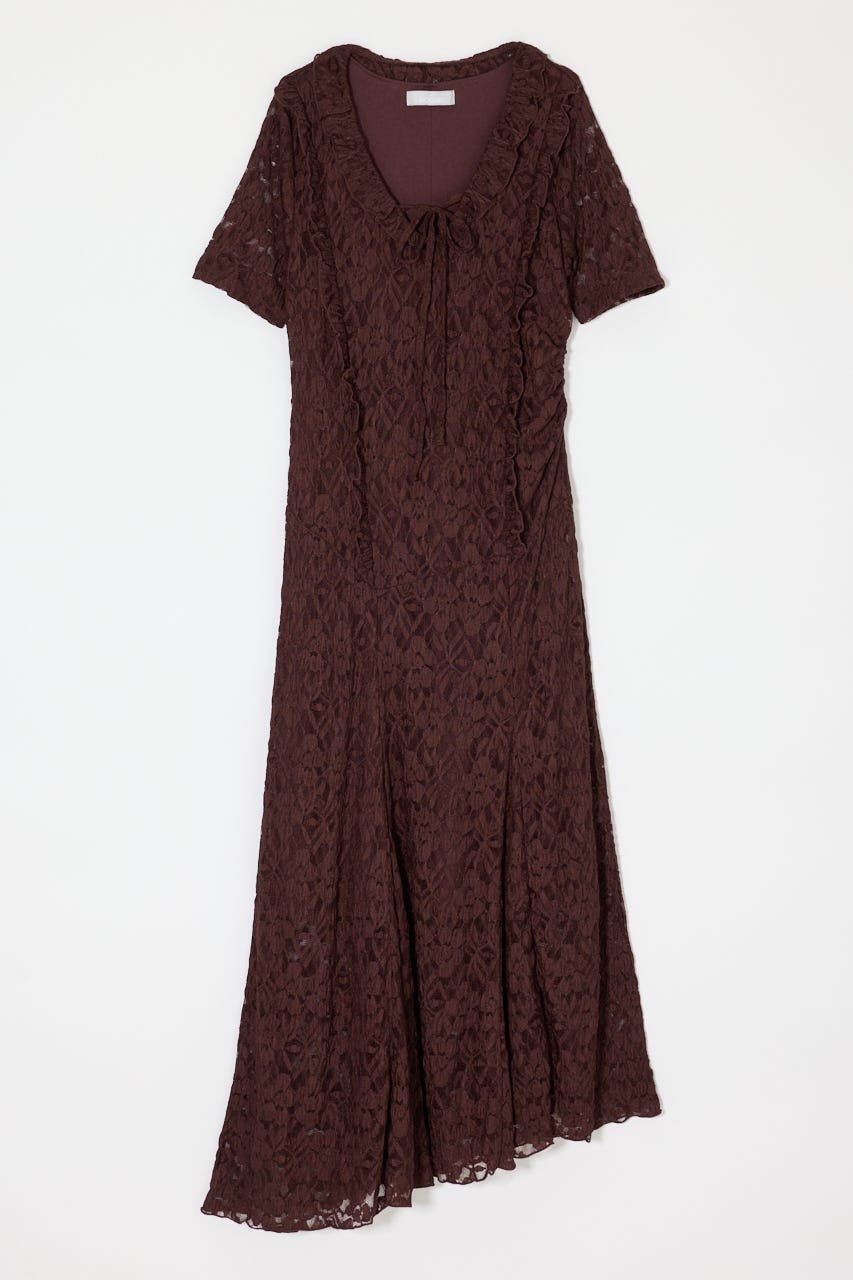 【マウジー/moussy】のCUT LACE ASYMMETRY ドレス インテリア・キッズ・メンズ・レディースファッション・服の通販 founy(ファウニー) 　ファッション　Fashion　レディースファッション　Fashion for Women　ワンピース　Dresses　フォーマル・パーティードレス・結婚式用ドレス　Elegant & Casual Dresses　おすすめ　Recommended / Our Picks　スリーブ　Sleeve, Long Sleeve / Short Sleeve　ドレス　Dress, One-Piece　ハーフ　Half, Half-Length　フリル　Frill, Ruffle　フロント　Front, Front Design　マーメイド　Mermaid, Fishtail Silhouette　レース　Lace, Lace Fabric　人気　Popular, Best Seller　再入荷　Restock / Back in Stock　D/BRN3|ID: prp329100004976405 ipo3291000000037301697