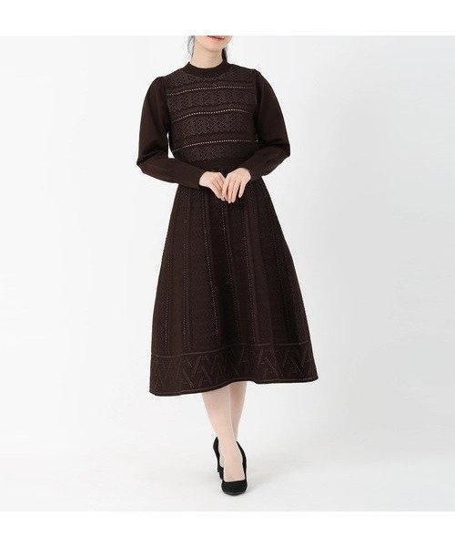 【ストロベリーフィールズ/STRAWBERRY FIELDS】のニットワンピース インテリア・キッズ・メンズ・レディースファッション・服の通販 founy(ファウニー) 　ファッション　Fashion　レディースファッション　Fashion for Women　ワンピース　Dresses　ニットワンピース　Knit Dresses　ブラウン|ID: prp329100004976409 ipo3291000000037301712