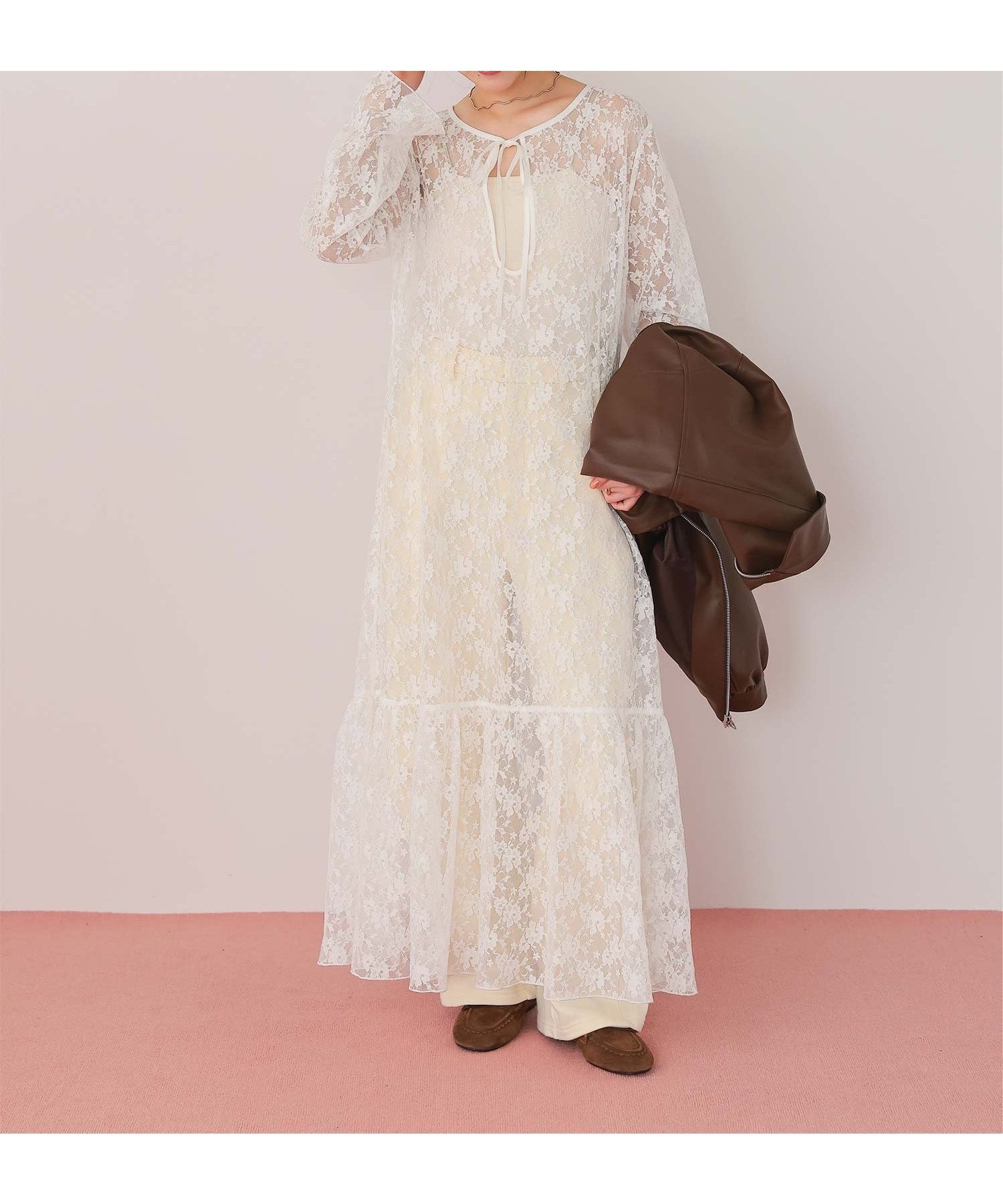 【ティティベイト/titivate】の前後2wayレースティアードワンピース ロング丈 シアー レイヤード シンプル インテリア・キッズ・メンズ・レディースファッション・服の通販 founy(ファウニー) 　ファッション　Fashion　レディースファッション　Fashion for Women　ワンピース　Dresses　アクセサリー　Fashion Accessories　シアー　Sheer, See-Through　シンプル　Simple, Minimal　ティアード　Tiered, Tiered Style　デニム　Denim, Jeans Material　ネップ　Nepp, Slub Yarn　ラッセル　Raschel, Raschel Lace　レース　Lace, Lace Fabric　ロング　Long, Long-Length　OWH|ID: prp329100004976431 ipo3291000000037301801