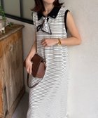 【ゼヴォン/Thevon】のスカーフ付き襟配色ナローワンピース オフホワイト|ID: prp329100004976463 ipo3291000000037301913