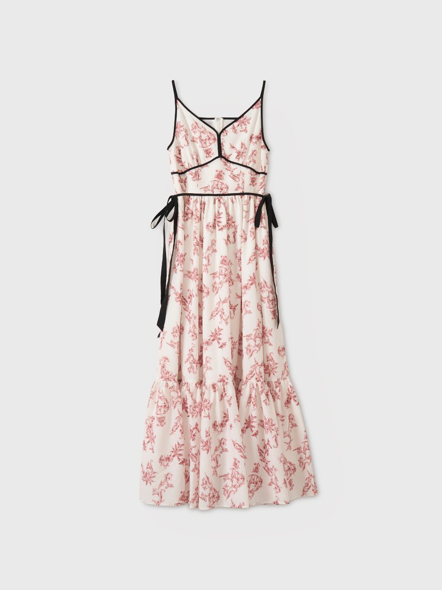【エイミーイストワール/eimy istoire】のSIDE RIBBON JOUY DRESS インテリア・キッズ・メンズ・レディースファッション・服の通販 founy(ファウニー) 　ファッション　Fashion　レディースファッション　Fashion for Women　ワンピース　Dresses　フォーマル・パーティードレス・結婚式用ドレス　Elegant & Casual Dresses　エレガント 上品　Elegant　カーディガン　Cardigan, Knitwear　キャミワンピース　Cami Dress, Slip Dress　クラシカル　Classical, Vintage-Inspired　サンダル　Sandals, Summer Shoes　ジャケット　Jacket, Outerwear　ティアード　Tiered, Tiered Style　ドレス　Dress, One-Piece　パイピング　Piping, Trim Design　プリント　Print, Printed Pattern　ラップ　Wrap, Wrap Design　リゾート　Resort, Vacation Style　リボン　Ribbon, Bow　ロング　Long, Long-Length　再入荷　Restock / Back in Stock　おすすめ　Recommended / Our Picks　BURGUNDY|ID: prp329100004976471 ipo3291000000037301945