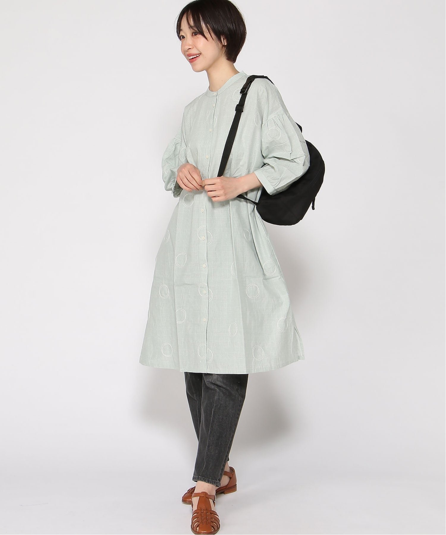 【クラウドナイン/cloudnine】のcloudnine/【2026 新作】チェック柄ドット刺繍ワンピース 前開きコットン ナチュラル 体型カバー ワンピ インテリア・キッズ・メンズ・レディースファッション・服の通販 founy(ファウニー) 　ファッション　Fashion　レディースファッション　Fashion for Women　ワンピース　Dresses　エンブロイダリー　Embroidery Design　チェック　Check, Plaid, Tartan　ドット　Polka Dot, Dot Pattern　プリント　Print, Printed Pattern　70 グリーン|ID: prp329100004976482 ipo3291000000037301985