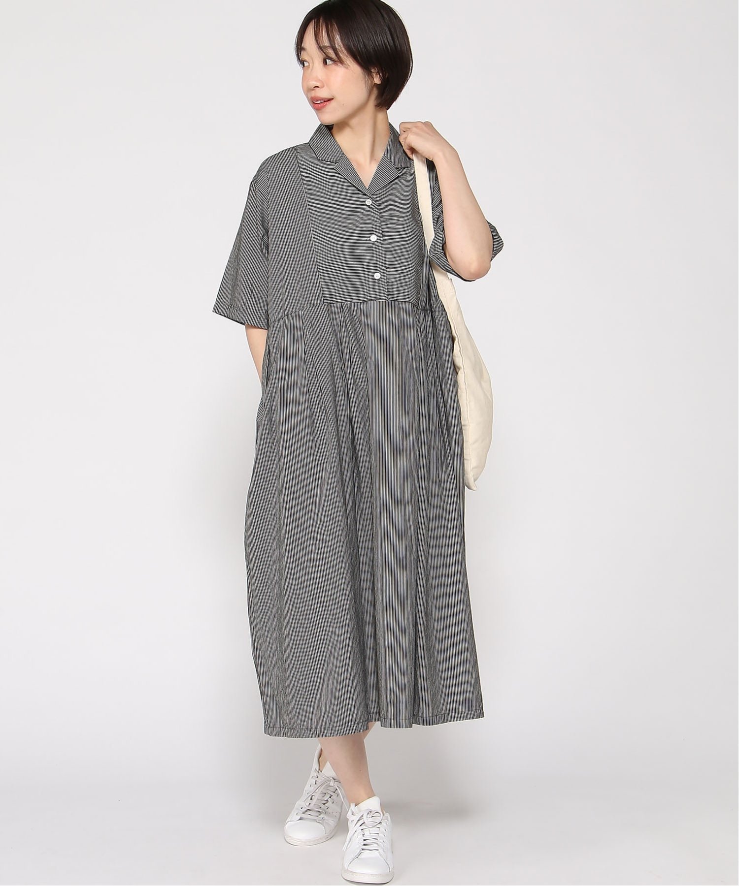【クラウドナイン/cloudnine】のcloudnine/【2026 新作】デニムワンピース オープンカラー前開きワンピース 体型カバー ナチュラルワンピ インテリア・キッズ・メンズ・レディースファッション・服の通販 founy(ファウニー) 　ファッション　Fashion　レディースファッション　Fashion for Women　ワンピース　Dresses　ショート　Short, Short Length　スリーブ　Sleeve, Long Sleeve / Short Sleeve　デニム　Denim, Jeans Material　フォルム　Silhouette, Form　無地　Plain, Solid Color　07ブラック|ID: prp329100004976483 ipo3291000000037301988