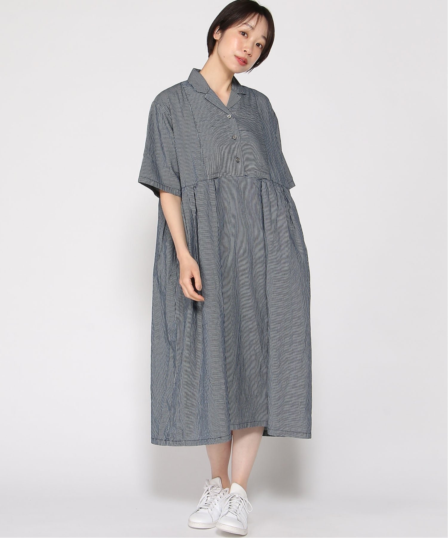 【クラウドナイン/cloudnine】のcloudnine/【2026 新作】デニムワンピース オープンカラー前開きワンピース 体型カバー ナチュラルワンピ インテリア・キッズ・メンズ・レディースファッション・服の通販 founy(ファウニー) 　ファッション　Fashion　レディースファッション　Fashion for Women　ワンピース　Dresses　ショート　Short, Short Length　スリーブ　Sleeve, Long Sleeve / Short Sleeve　デニム　Denim, Jeans Material　フォルム　Silhouette, Form　無地　Plain, Solid Color　85ネイビー|ID: prp329100004976483 ipo3291000000037301990