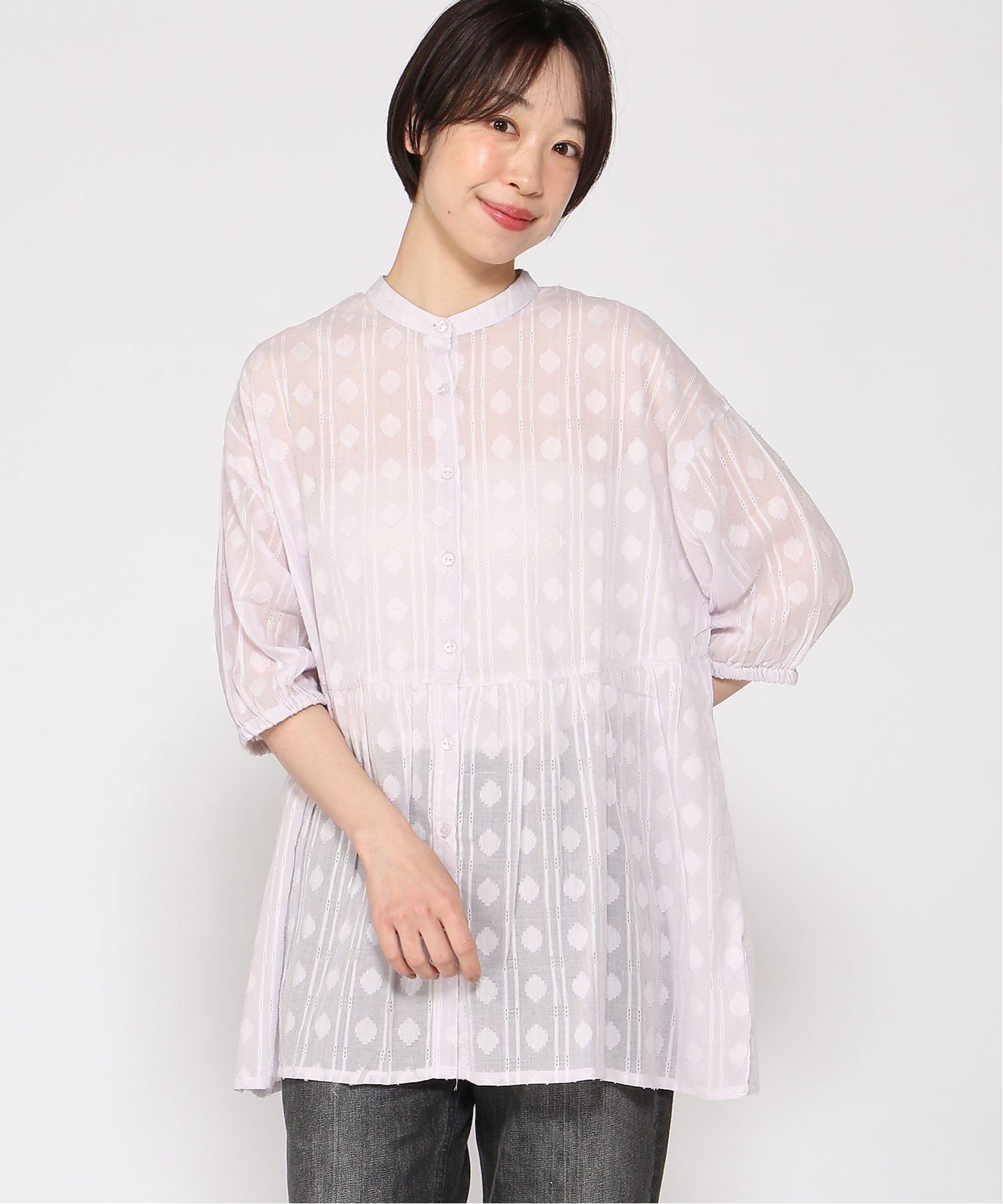 【クラウドナイン/cloudnine】のcloudnine/【2026 新作】ジャカード織りが上品に映える コットンチュニック 体型カバー7分袖トップス インテリア・キッズ・メンズ・レディースファッション・服の通販 founy(ファウニー) 　ファッション　Fashion　レディースファッション　Fashion for Women　トップス・カットソー　Cut & Sew Tops　キャミソール　Camisole, Spaghetti Strap Top　ジャカード／ジャガード　Jacquard, Woven Pattern　タンク　Tank Top, Sleeveless Top　チュニック　Tunic, Long Top　エレガント 上品　Elegant　10 ピンク|ID: prp329100004976484 ipo3291000000037301993