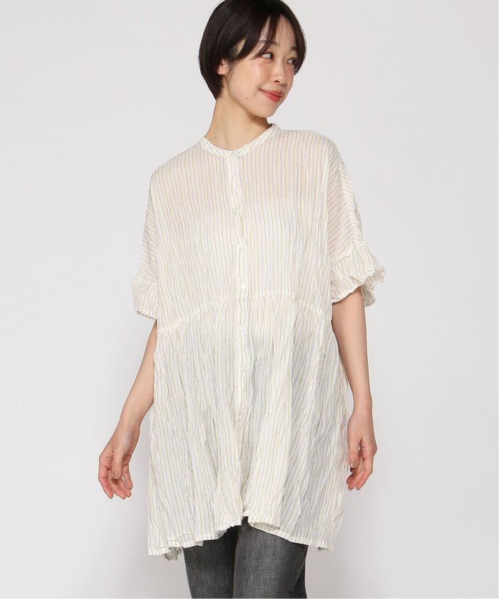 【クラウドナイン/cloudnine】のcloudnine/【2026 新作】コットンガーゼストライプチュニック クリンクル加工 ナチュラル体型カバートップス インテリア・キッズ・メンズ・レディースファッション・服の通販 founy(ファウニー) https://founy.com/ ファッション Fashion レディースファッション Fashion for Women トップス・カットソー Cut & Sew Tops イエロー Yellow サマー Summer, Summer Style |ID: prp329100004976486 ipo3291000000037301999