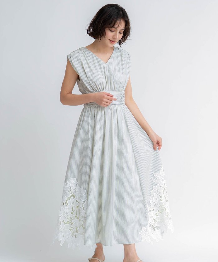 【ノエラ/Noela】のヘムレーストリムワンピース インテリア・キッズ・メンズ・レディースファッション・服の通販 founy(ファウニー) https://founy.com/ ファッション Fashion レディースファッション Fashion for Women ワンピース Dresses ストライプ Stripe, Striped Pattern フェミニン Feminine, Girly ポケット Pocket, Pocket Detail レース Lace, Lace Fabric エレガント 上品 Elegant |ID: prp329100004976497 ipo3291000000037302033