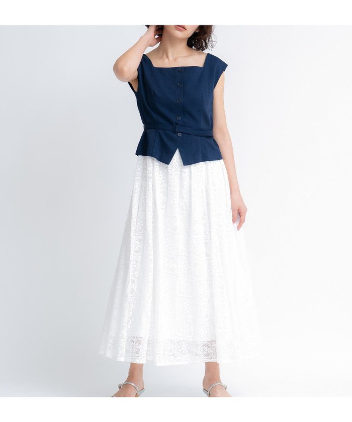 【ノエラ/Noela】のジレライクドッキングワンピース インテリア・キッズ・メンズ・レディースファッション・服の通販 founy(ファウニー) https://founy.com/ ファッション Fashion レディースファッション Fashion for Women アウター Coat / Outerwear Collection スクエア Square, Square Shape デコルテ Décolleté, Neckline ドッキング Docking, Mixed Material ポケット Pocket, Pocket Detail レース Lace, Lace Fabric エレガント 上品 Elegant |ID: prp329100004976498 ipo3291000000037302036