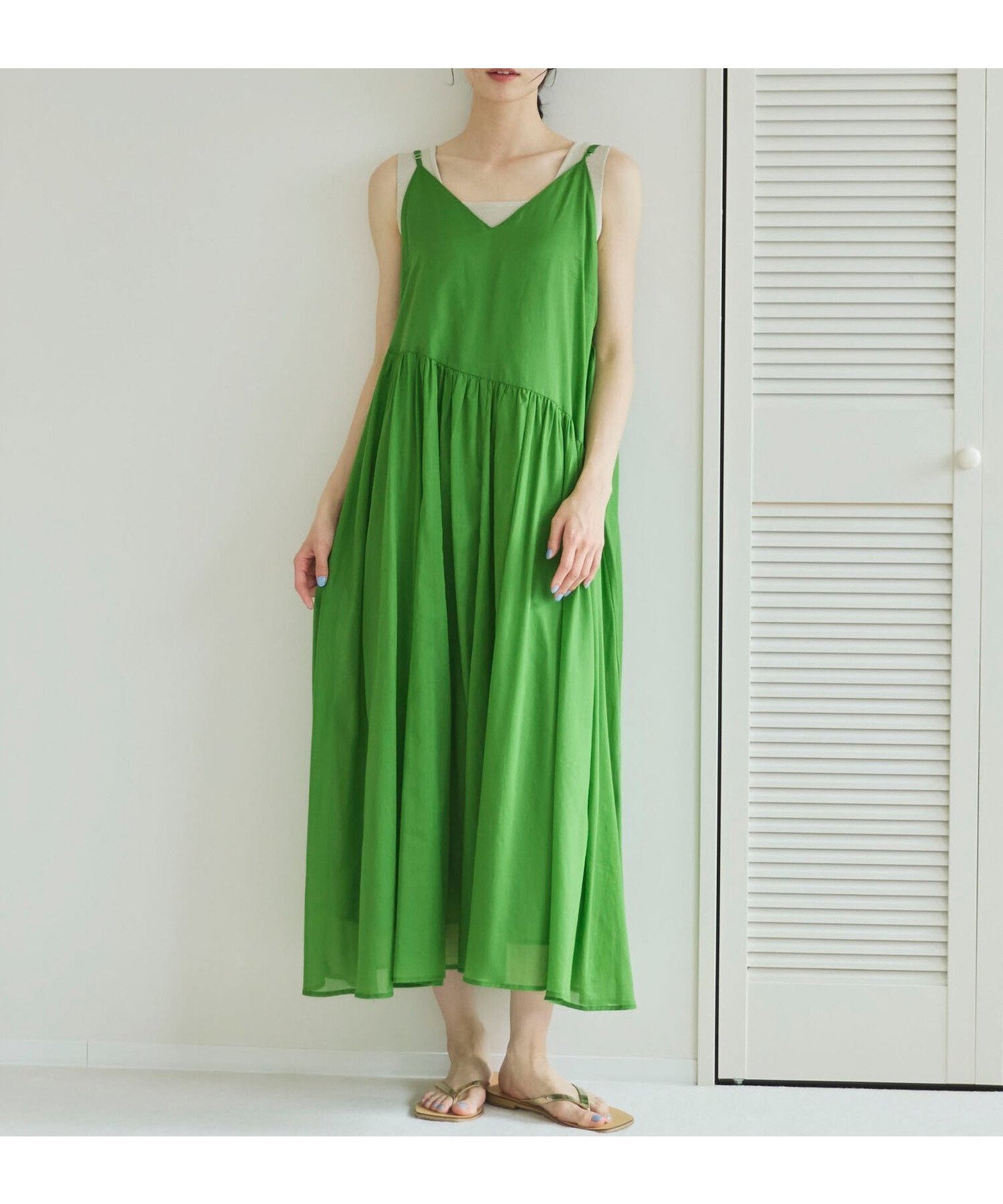 【ドゥ アルシーヴ/Doux archives】の【EC限定】綿ローンキャミワンピース インテリア・キッズ・メンズ・レディースファッション・服の通販 founy(ファウニー) 　ファッション　Fashion　レディースファッション　Fashion for Women　ワンピース　Dresses　キャミソールワンピース　Camisole Dresses　インナー　Innerwear　キャミワンピース　Cami Dress, Slip Dress　夏　Summer　羽織　Haori, Light Jacket　GREEN|ID: prp329100004976524 ipo3291000000037302124