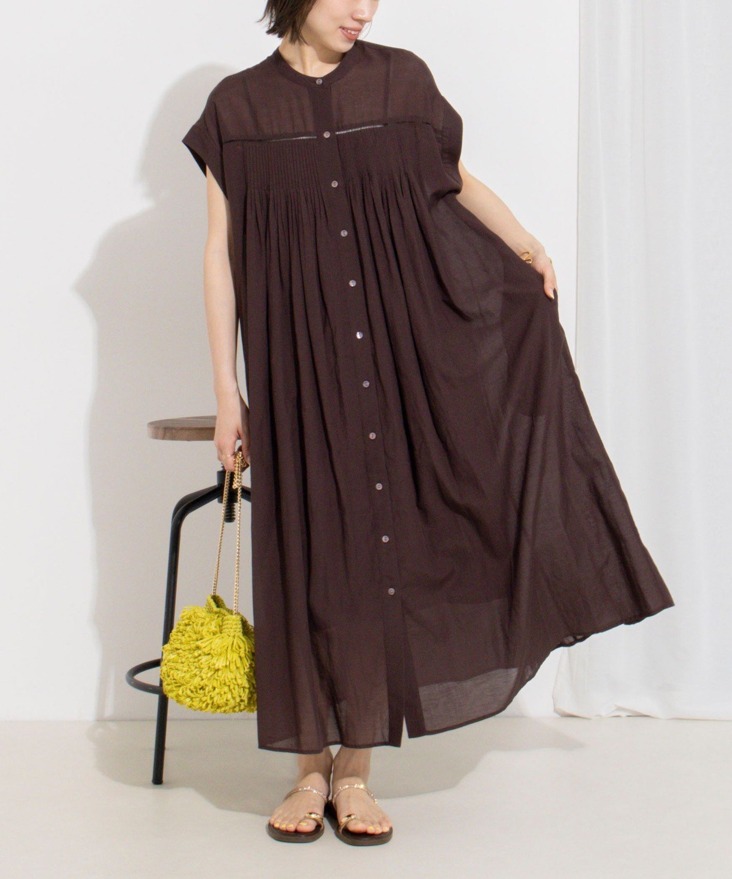 【ノーリーズ/NOLLEY'S】のウォッシャブル前ボタンタックギャザーワンピース インテリア・キッズ・メンズ・レディースファッション・服の通販 founy(ファウニー) 　ファッション　Fashion　レディースファッション　Fashion for Women　ワンピース　Dresses　2026年　2026　2026春夏・S/S　Spring/Summer 2026 SS26　おすすめ　Recommended / Our Picks　ウォッシャブル　Machine Washable　キャミワンピース　Cami Dress, Slip Dress　シアー　Sheer, See-Through　スリーブ　Sleeve, Long Sleeve / Short Sleeve　フレンチ　French, French Style　リラックス　Relax, Relaxed Fit　夏　Summer　ブラウン|ID: prp329100004976532 ipo3291000000037302150