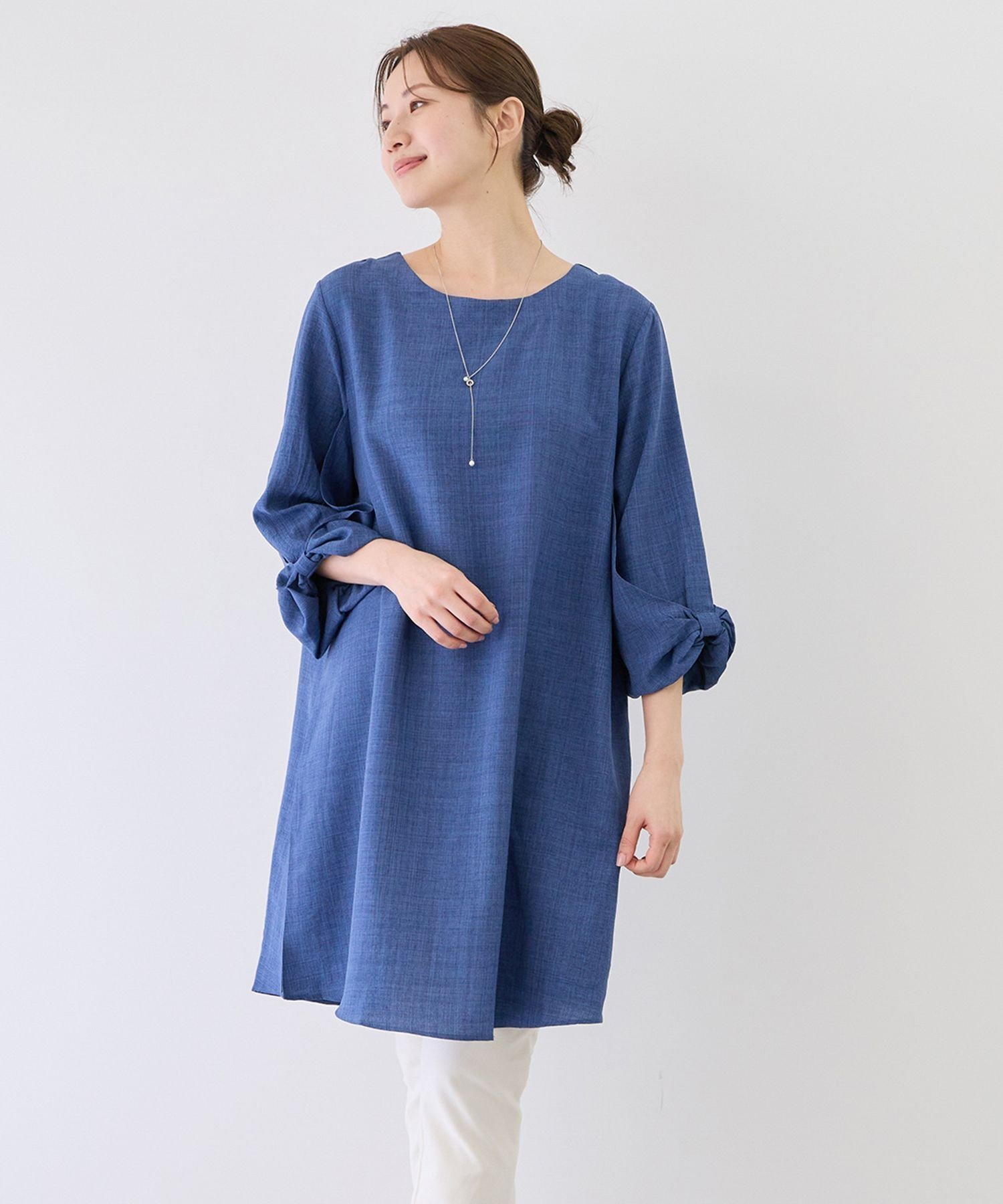 【ジャイロ/JAYRO】の袖リボンチュニックワンピース インテリア・キッズ・メンズ・レディースファッション・服の通販 founy(ファウニー) 　ファッション　Fashion　レディースファッション　Fashion for Women　ワンピース　Dresses　チュニック　Tunic Tops & Dresses　エレガント 上品　Elegant　オレンジ　Orange　春　Spring　シンプル　Simple, Minimal　スカーフ　Scarf, Neckwear　チュニック　Tunic, Long Top　バランス　Balance, Style Balance　ボトム　Bottoms, Lower Wear　ポケット　Pocket, Pocket Detail　リボン　Ribbon, Bow　リラックス　Relax, Relaxed Fit　S/S・春夏　SS, Spring/Summer, Warm Season　夏　Summer　ブルー系(45)|ID: prp329100004976536 ipo3291000000037302170