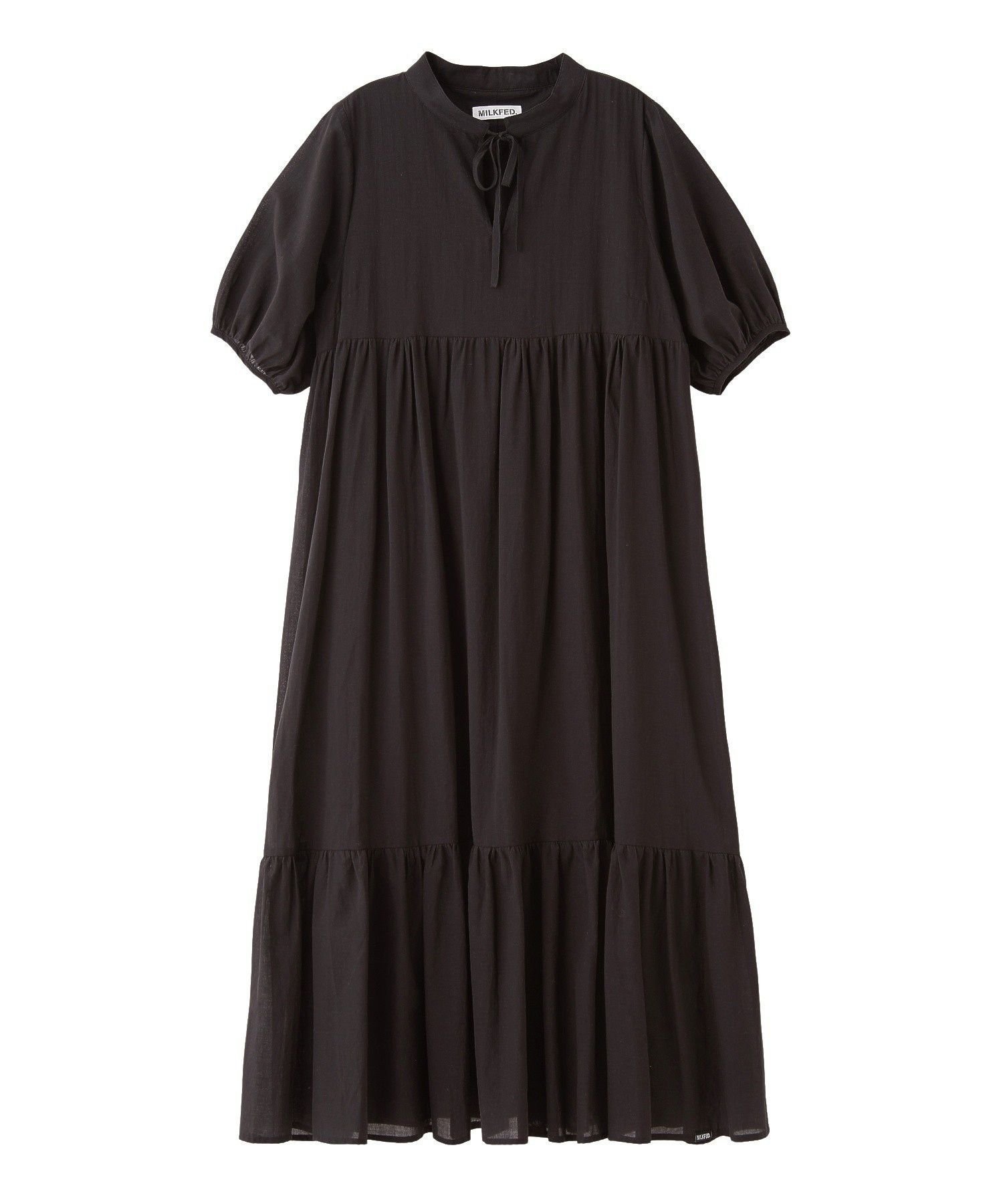 【ミルクフェド/MILKFED.】のTIERED LONG DRESS インテリア・キッズ・メンズ・レディースファッション・服の通販 founy(ファウニー) 　ファッション　Fashion　レディースファッション　Fashion for Women　ワンピース　Dresses　フォーマル・パーティードレス・結婚式用ドレス　Elegant & Casual Dresses　ギャザー　Gathered, Ruffled　スニーカー　Sneakers, Trainers　ダウン　Down, Puffer　バランス　Balance, Style Balance　バルーン　Balloon, Balloon Silhouette　リボン　Ribbon, Bow　ロング　Long, Long-Length　夏　Summer　旅行　Travel　BLACK|ID: prp329100004976540 ipo3291000000037302186
