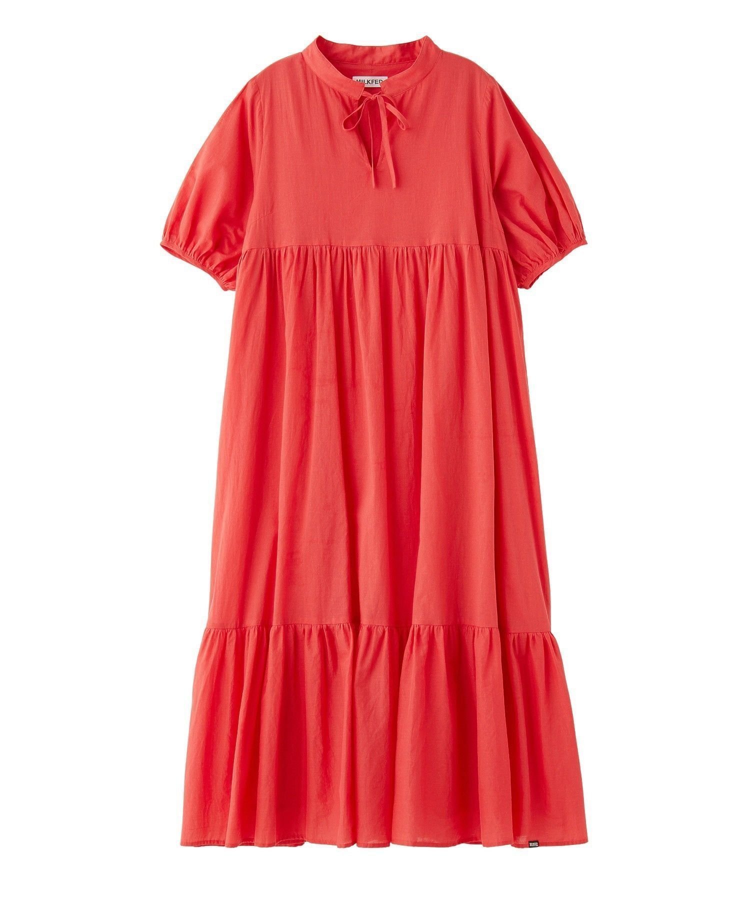 【ミルクフェド/MILKFED.】のTIERED LONG DRESS インテリア・キッズ・メンズ・レディースファッション・服の通販 founy(ファウニー) 　ファッション　Fashion　レディースファッション　Fashion for Women　ワンピース　Dresses　フォーマル・パーティードレス・結婚式用ドレス　Elegant & Casual Dresses　ギャザー　Gathered, Ruffled　スニーカー　Sneakers, Trainers　ダウン　Down, Puffer　バランス　Balance, Style Balance　バルーン　Balloon, Balloon Silhouette　リボン　Ribbon, Bow　ロング　Long, Long-Length　夏　Summer　旅行　Travel　RED|ID: prp329100004976540 ipo3291000000037302187