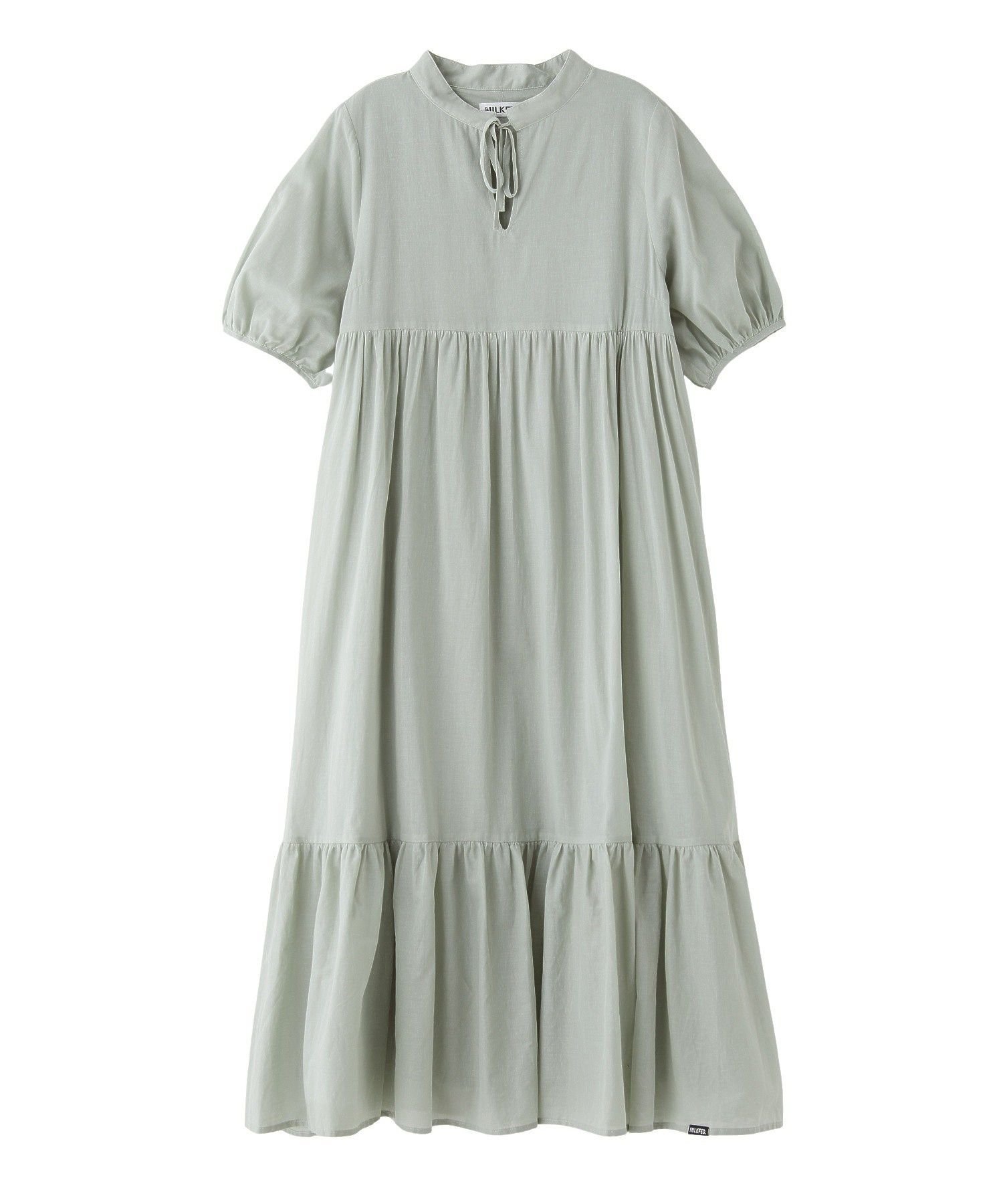 【ミルクフェド/MILKFED.】のTIERED LONG DRESS インテリア・キッズ・メンズ・レディースファッション・服の通販 founy(ファウニー) 　ファッション　Fashion　レディースファッション　Fashion for Women　ワンピース　Dresses　フォーマル・パーティードレス・結婚式用ドレス　Elegant & Casual Dresses　ギャザー　Gathered, Ruffled　スニーカー　Sneakers, Trainers　ダウン　Down, Puffer　バランス　Balance, Style Balance　バルーン　Balloon, Balloon Silhouette　リボン　Ribbon, Bow　ロング　Long, Long-Length　夏　Summer　旅行　Travel　LtGREEN|ID: prp329100004976540 ipo3291000000037302188
