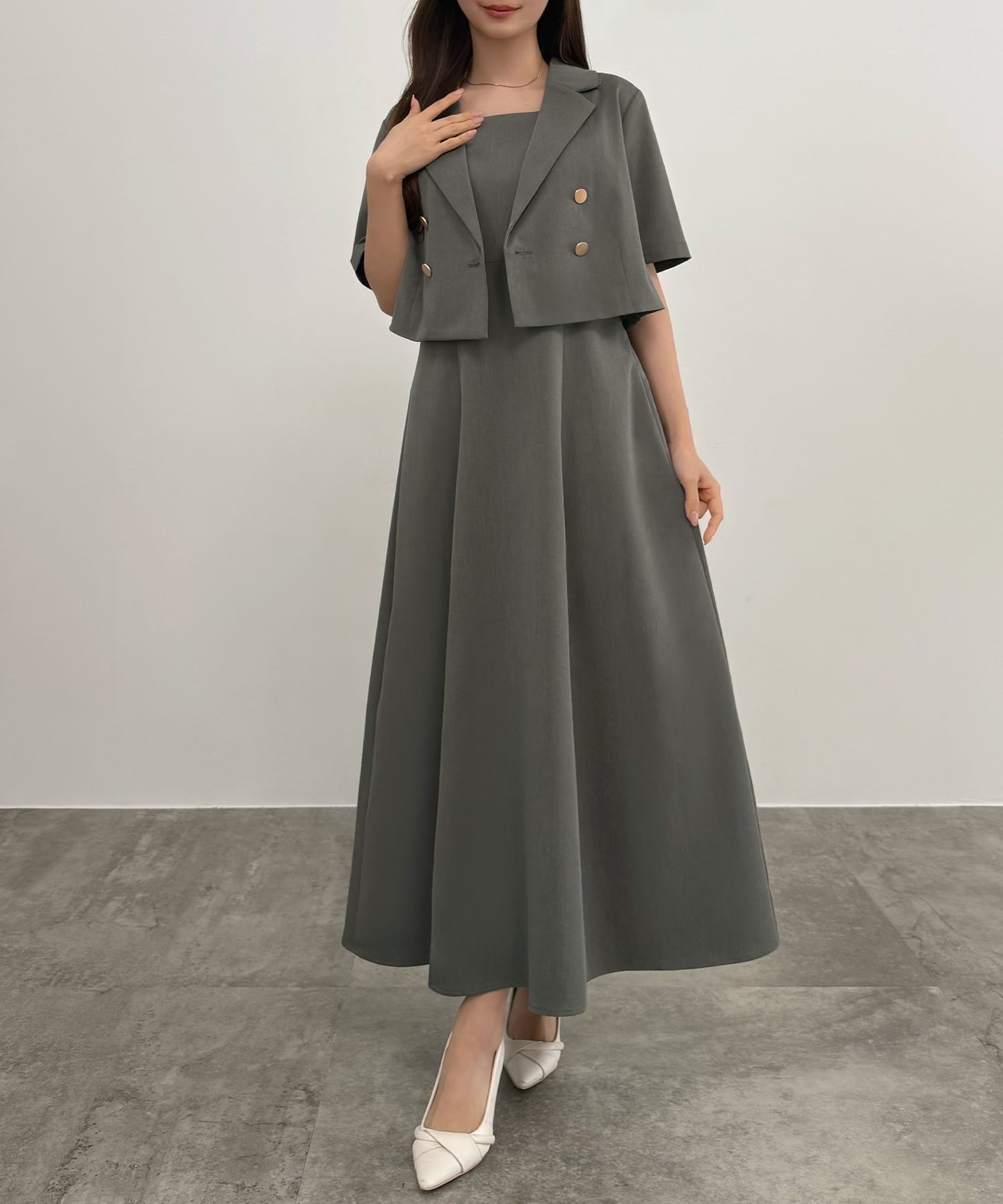 【ジュノア/JUNOAH】のCENEA コンパクト半袖ショートジャケット+フレアキャミワンピース インテリア・キッズ・メンズ・レディースファッション・服の通販 founy(ファウニー) 　ファッション　Fashion　レディースファッション　Fashion for Women　アウター　Coat / Outerwear Collection　レディースジャケット・軽アウター　Jackets　ワンピース　Dresses　キャミソールワンピース　Camisole Dresses　ウォッシュ　Washed Finish　コンパクト　Compact, Small Size　ショート　Short, Short Length　ジャケット　Jacket, Outerwear　タンブラー　Tumbler, Travel Mug　ダメージ　Distressed, Destroyed　ネップ　Nepp, Slub Yarn　プリント　Print, Printed Pattern　半袖　Short Sleeve, Half Sleeve　おすすめ　Recommended / Our Picks　グレー|ID: prp329100004976552 ipo3291000000037302232
