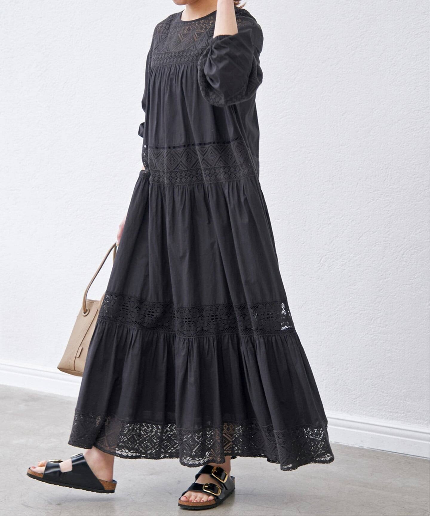 【スピック&スパン/Spick & Span】の《新色有り / 追加》HYUレースギャザーワンピース インテリア・キッズ・メンズ・レディースファッション・服の通販 founy(ファウニー) 　ファッション　Fashion　レディースファッション　Fashion for Women　ワンピース　Dresses　人気　Popular, Best Seller　ブラック|ID: prp329100004976554 ipo3291000000037302237
