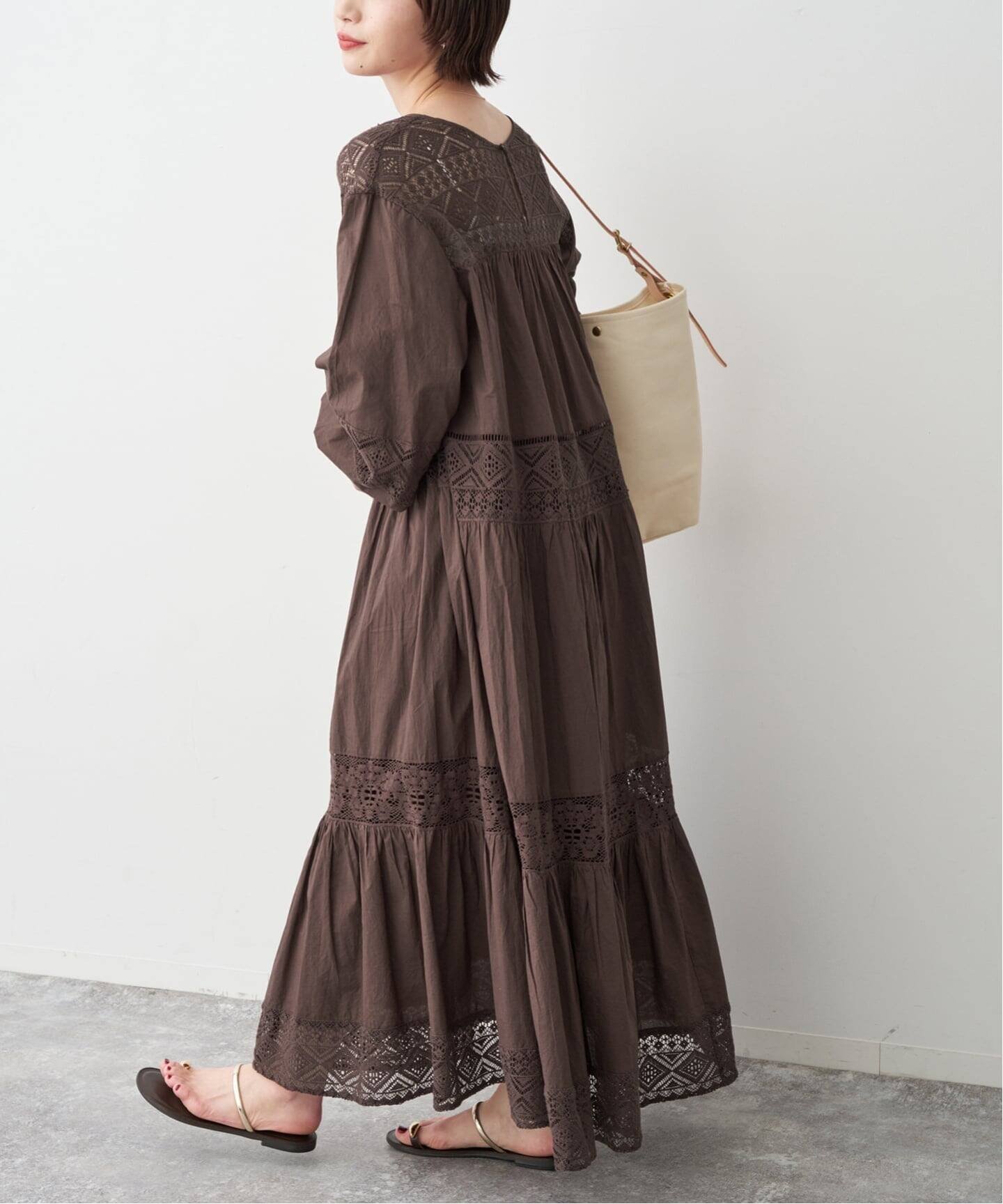 【スピック&スパン/Spick & Span】の《新色有り / 追加》HYUレースギャザーワンピース インテリア・キッズ・メンズ・レディースファッション・服の通販 founy(ファウニー) 　ファッション　Fashion　レディースファッション　Fashion for Women　ワンピース　Dresses　人気　Popular, Best Seller　ブラウン|ID: prp329100004976554 ipo3291000000037302238