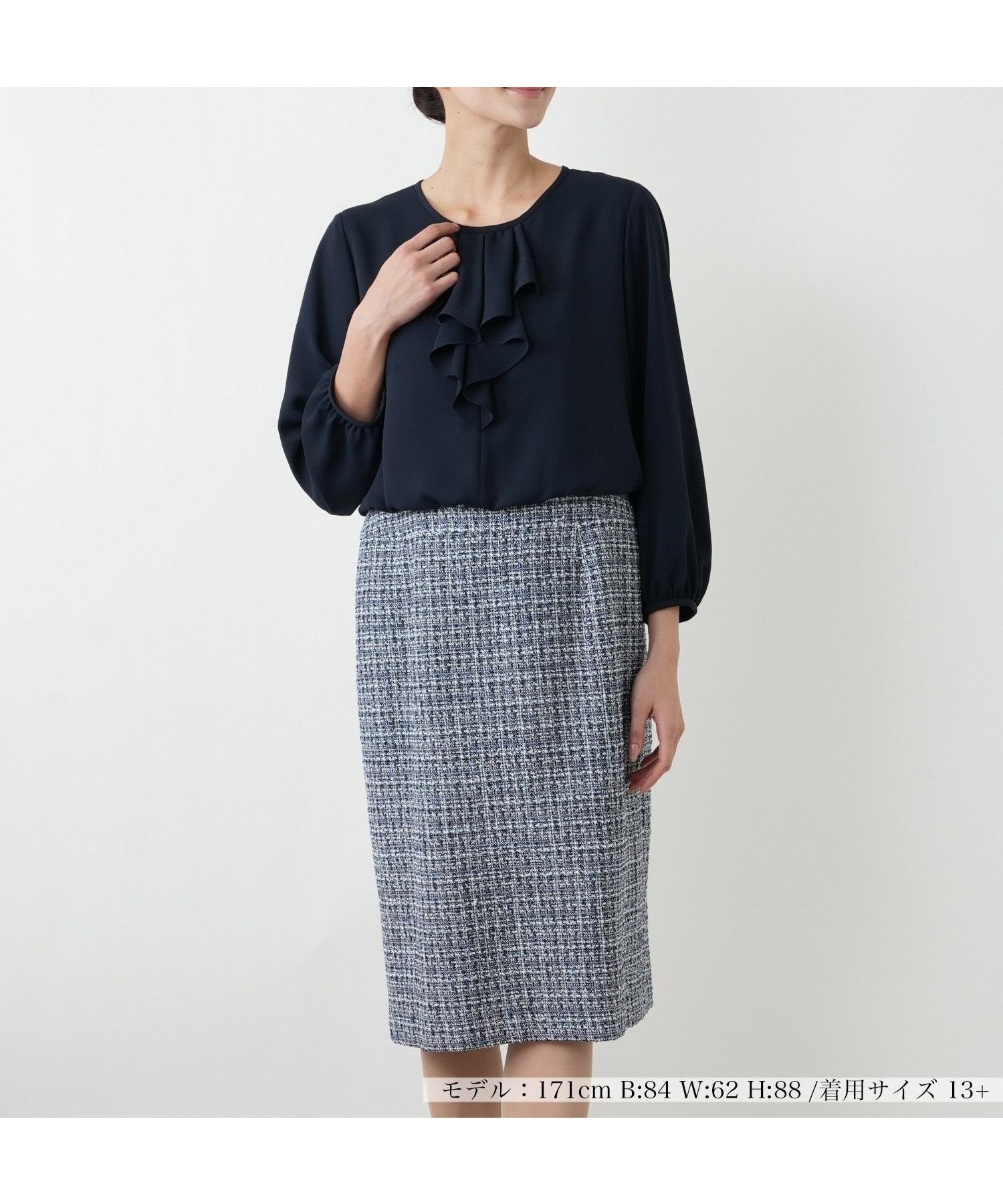 【レリアンプラスハウス/Leilian PLUS HOUSE】の切替ワンピース インテリア・キッズ・メンズ・レディースファッション・服の通販 founy(ファウニー) 　ファッション　Fashion　レディースファッション　Fashion for Women　ワンピース　Dresses　エレガント 上品　Elegant　ジャケット　Jacket, Outerwear　スリーブ　Sleeve, Long Sleeve / Short Sleeve　セレモニー　Ceremony　ドッキング　Docking, Mixed Material　フリル　Frill, Ruffle　ポケット　Pocket, Pocket Detail　切替　Switching, Contrast Panel　春　Spring　ネイビー|ID: prp329100004976573 ipo3291000000037302305
