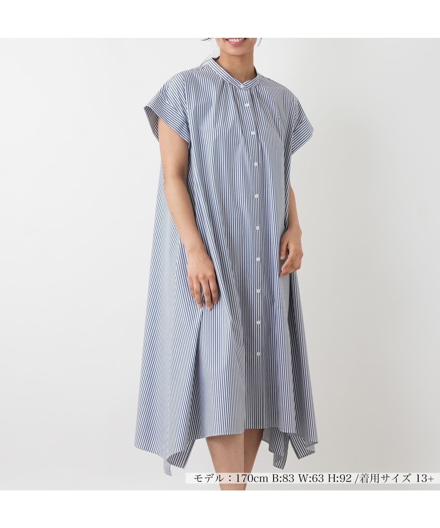 【レリアンプラスハウス/Leilian PLUS HOUSE】のストライプシャツワンピース インテリア・キッズ・メンズ・レディースファッション・服の通販 founy(ファウニー) 　ファッション　Fashion　レディースファッション　Fashion for Women　ワンピース　Dresses　シャツワンピース / 1枚で着映えコーデ　Shirt Dresses　ウォッシャブル　Machine Washable　スタンド　Stand Collar, Upright Stand　ストライプ　Stripe, Striped Pattern　ポケット　Pocket, Pocket Detail　夏　Summer　ブルー系|ID: prp329100004976576 ipo3291000000037302311